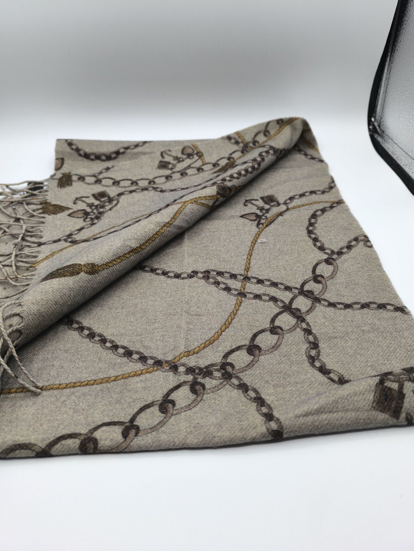 DAKS Beige & Brown Wool Cashmere Mix Scarf image 5