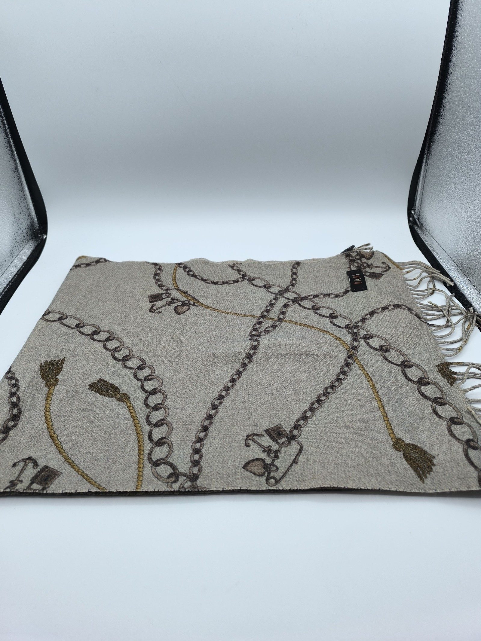 DAKS Beige & Brown Wool Cashmere Mix Scarf image 8