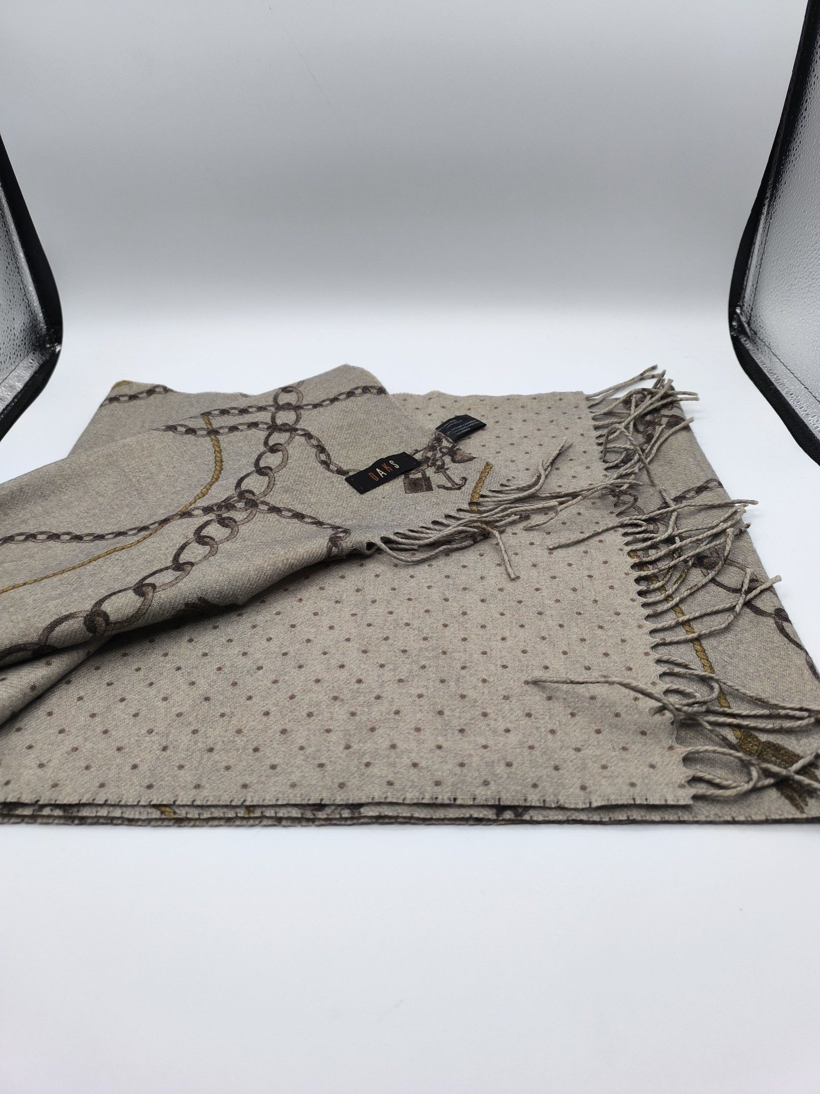 DAKS Beige & Brown Wool Cashmere Mix Scarf image 9