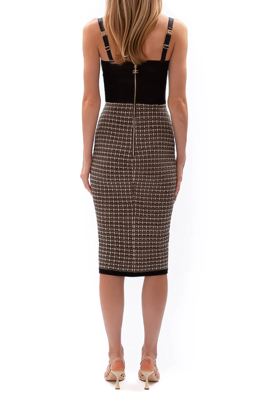 New Elisabetta Franchi Tweed & Satin Bustier Midi Dress Size S image 5