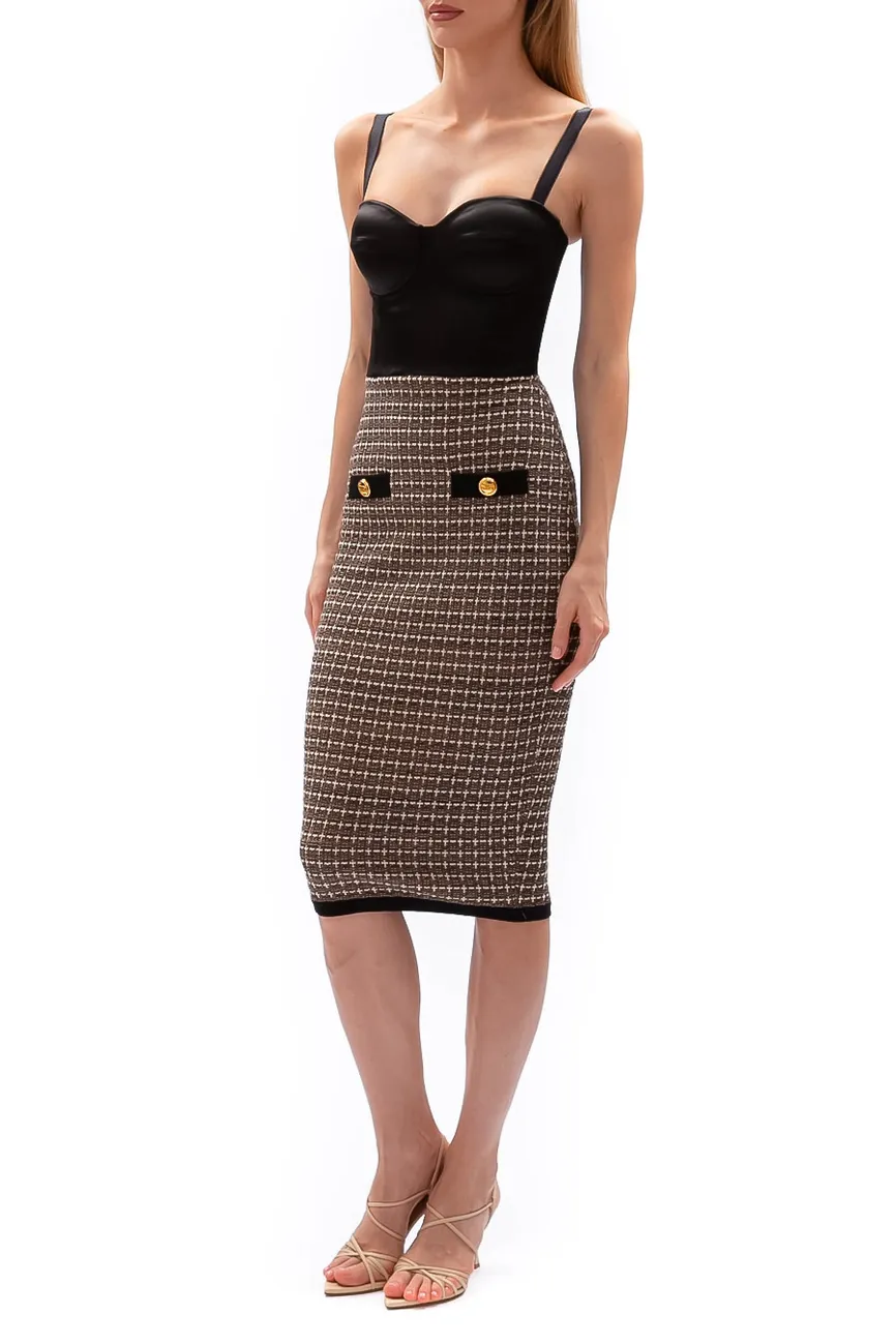 New Elisabetta Franchi Tweed & Satin Bustier Midi Dress Size S image 4