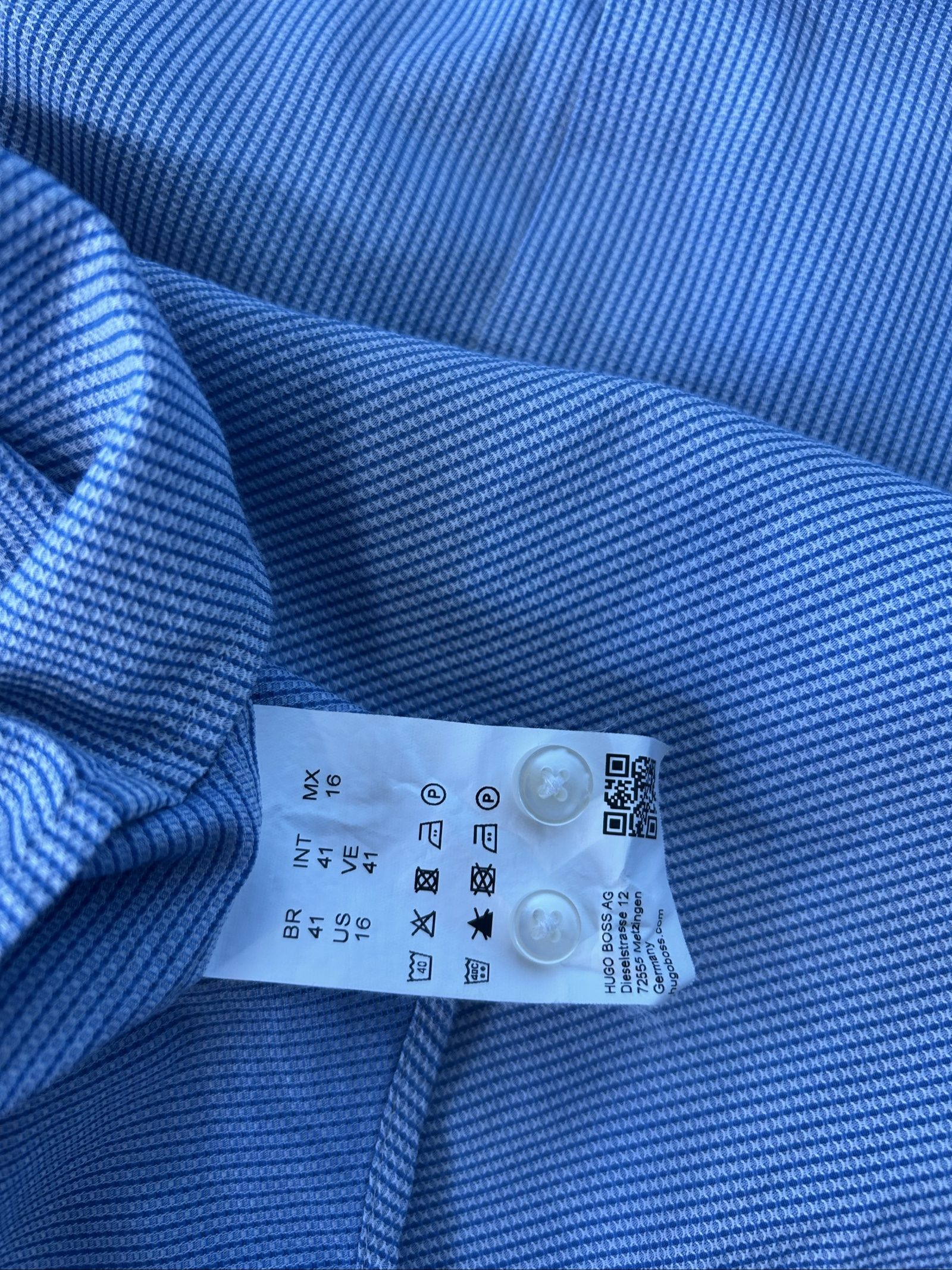 Boss Men's Blue & White Striped Slim Fit Shirt EU 41 image 6