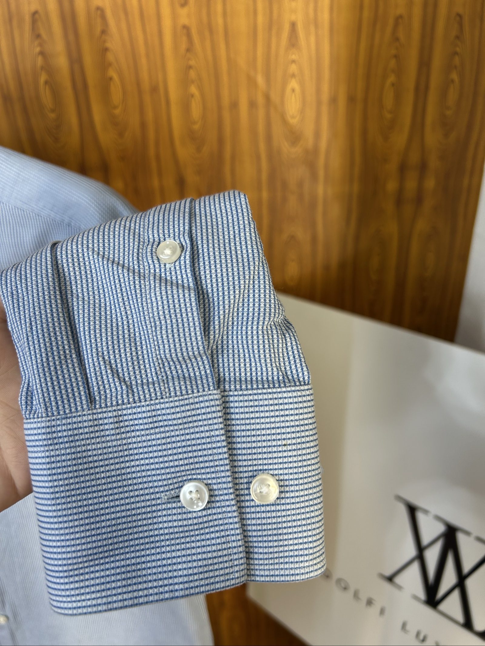 Boss Men's Blue & White Striped Slim Fit Shirt EU 41 image 4