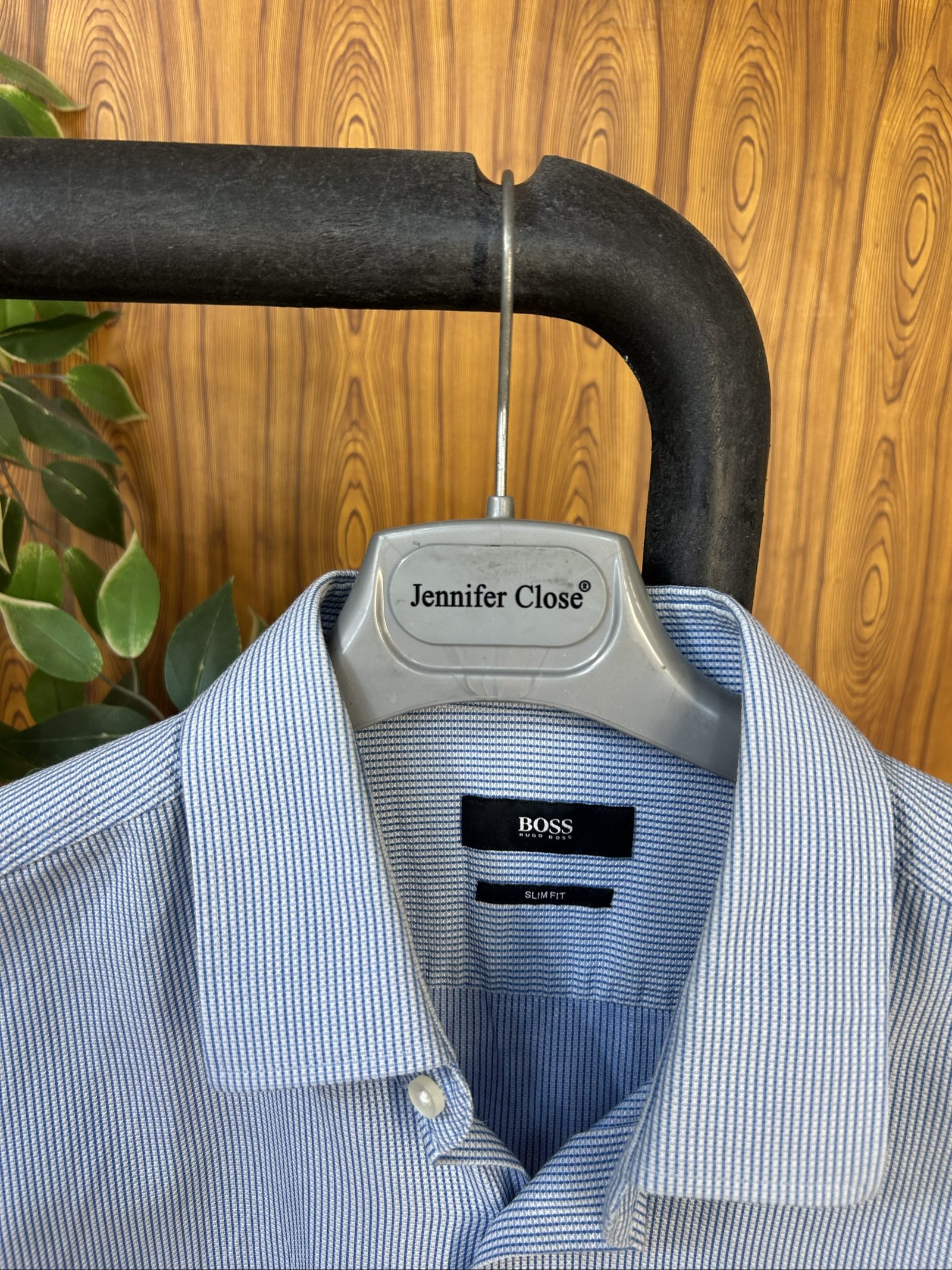 Boss Men's Blue & White Striped Slim Fit Shirt EU 41 image 2