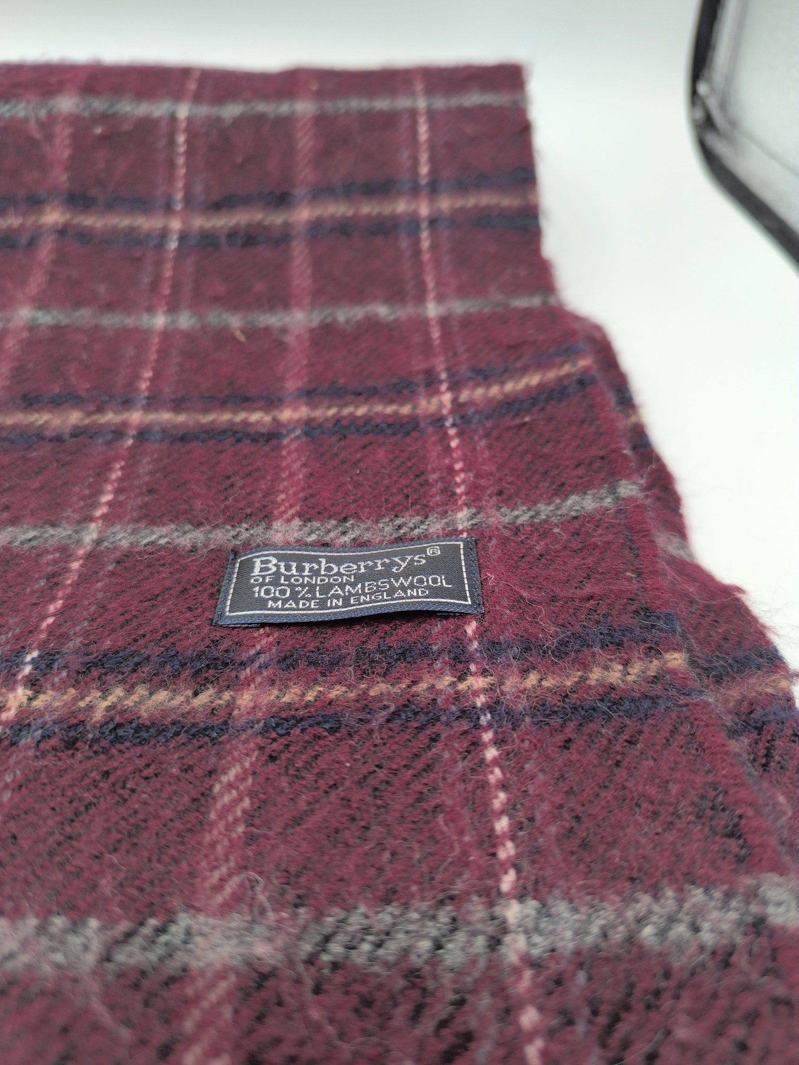 Burberry Burgundy & Grey Lambswool Check Scarf image 2