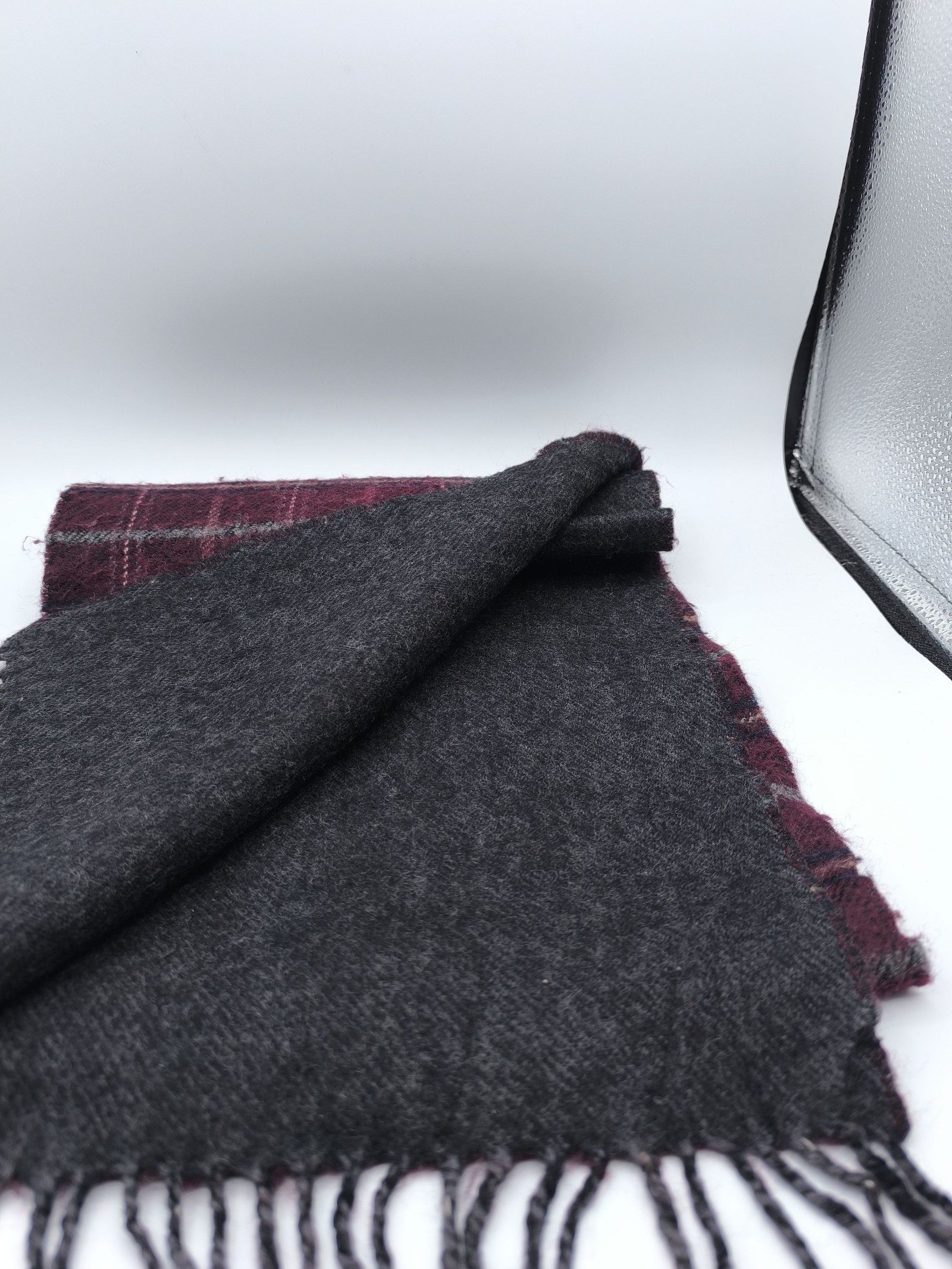 Burberry Burgundy & Grey Lambswool Check Scarf image 3