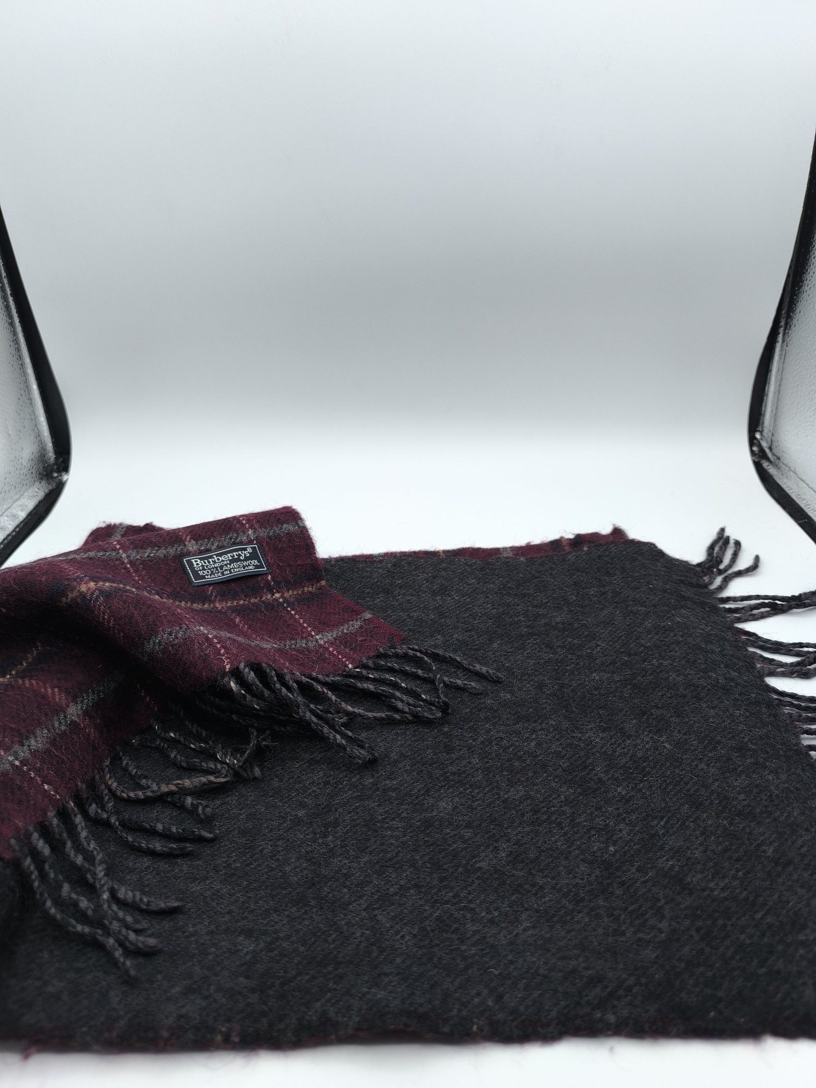 Burberry Burgundy & Grey Lambswool Check Scarf image 7