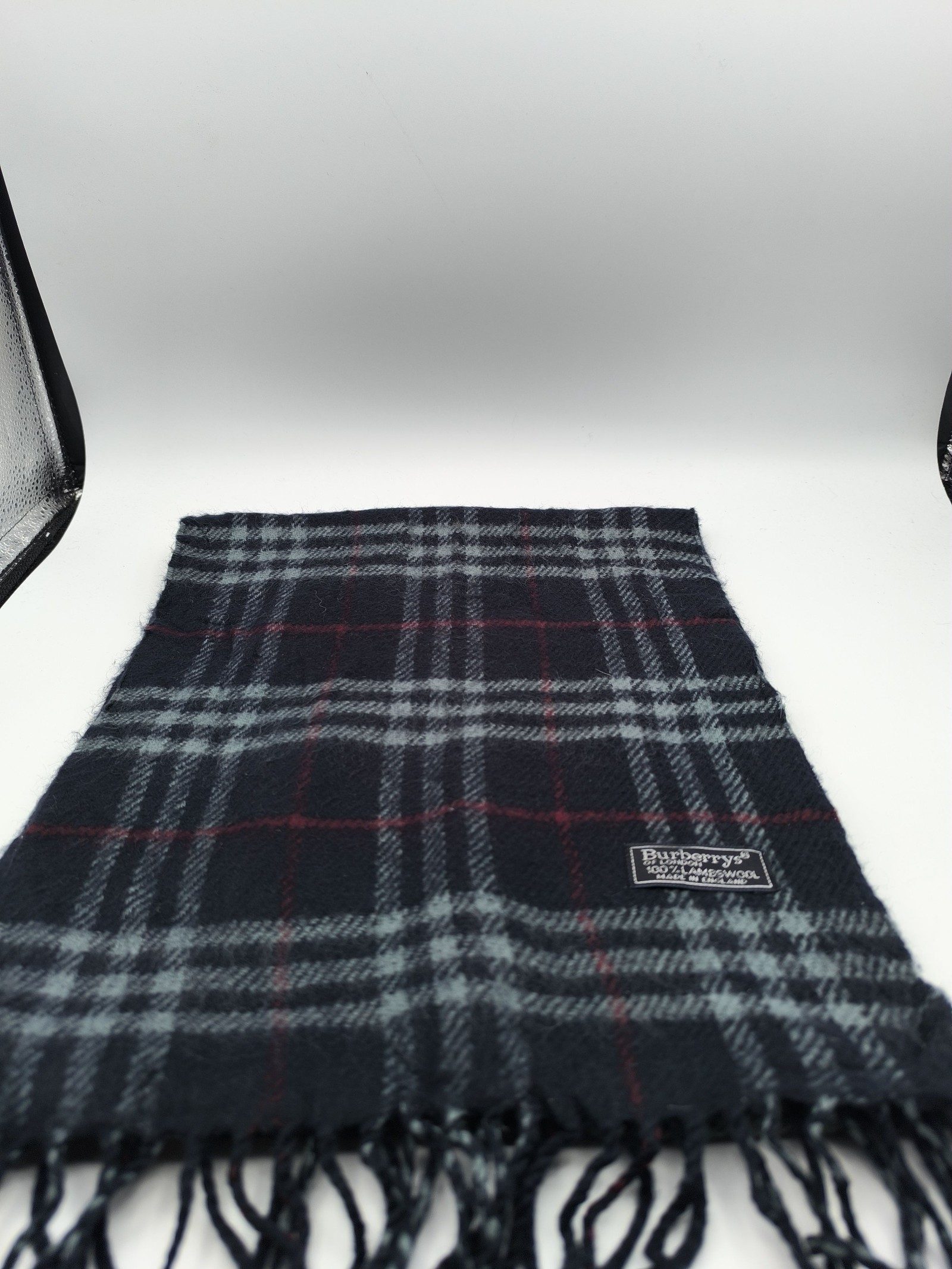 Burberry Black & Grey Lambswool Checkered Scarf