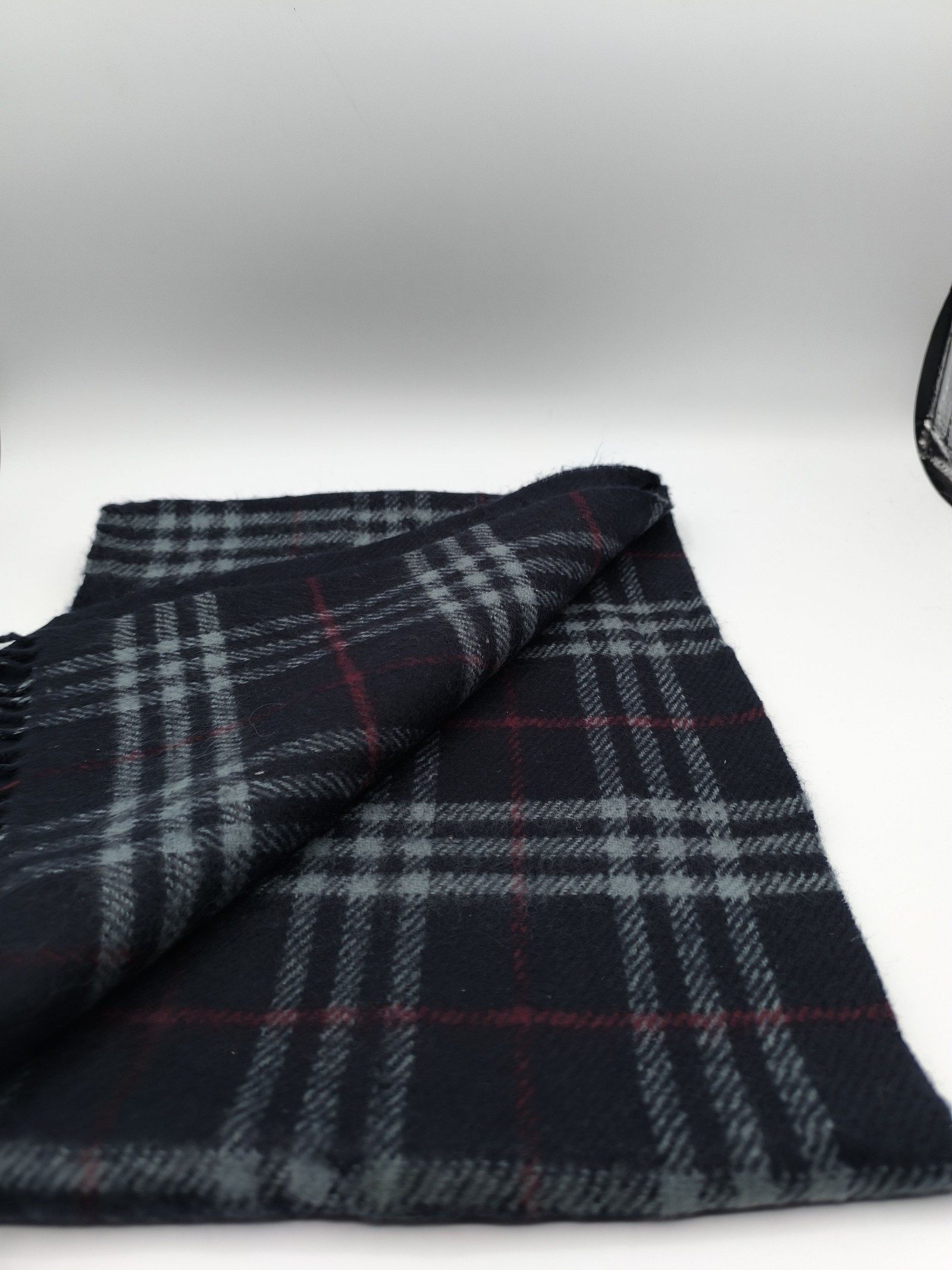 Burberry Black & Grey Lambswool Checkered Scarf image 4