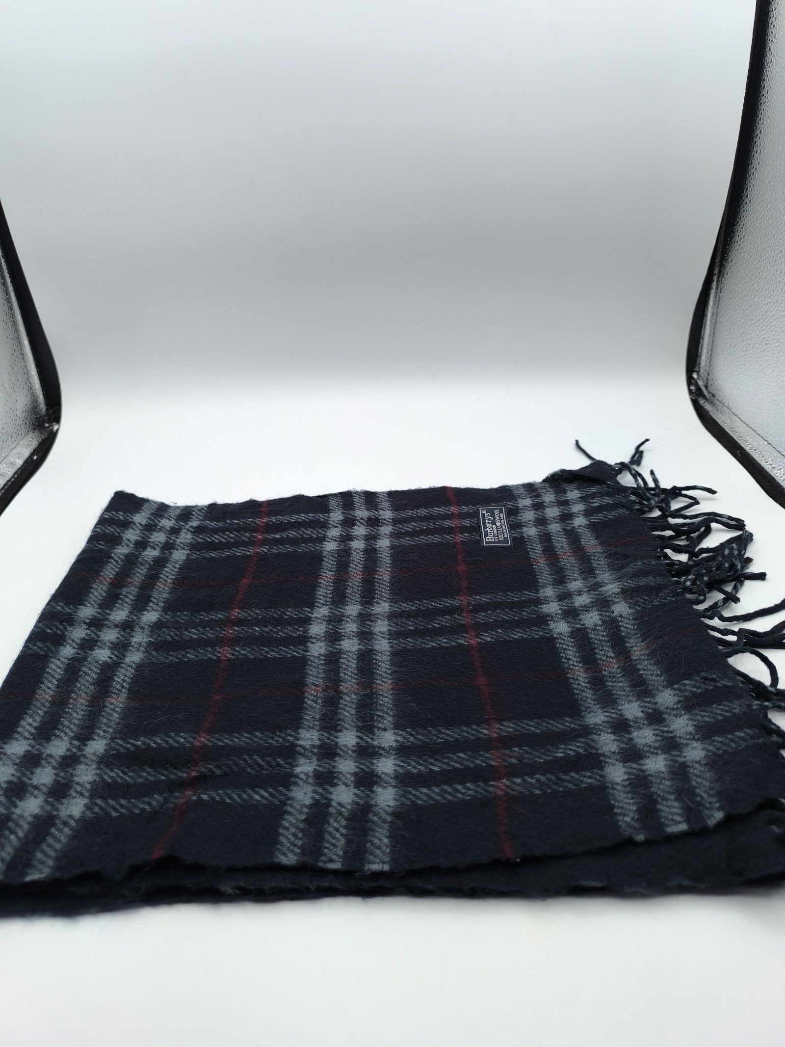 Burberry Black & Grey Lambswool Checkered Scarf image 6