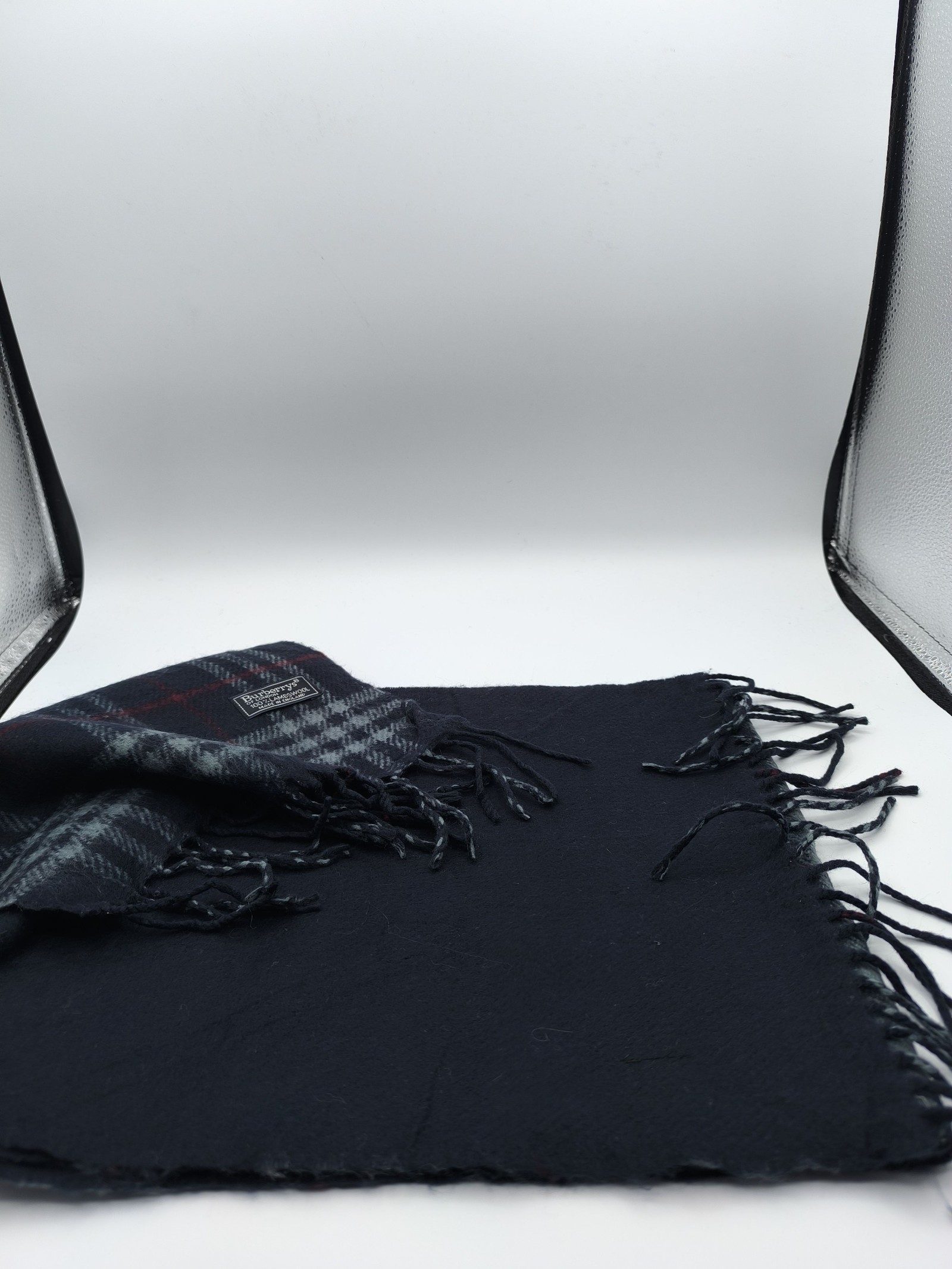Burberry Black & Grey Lambswool Checkered Scarf image 7