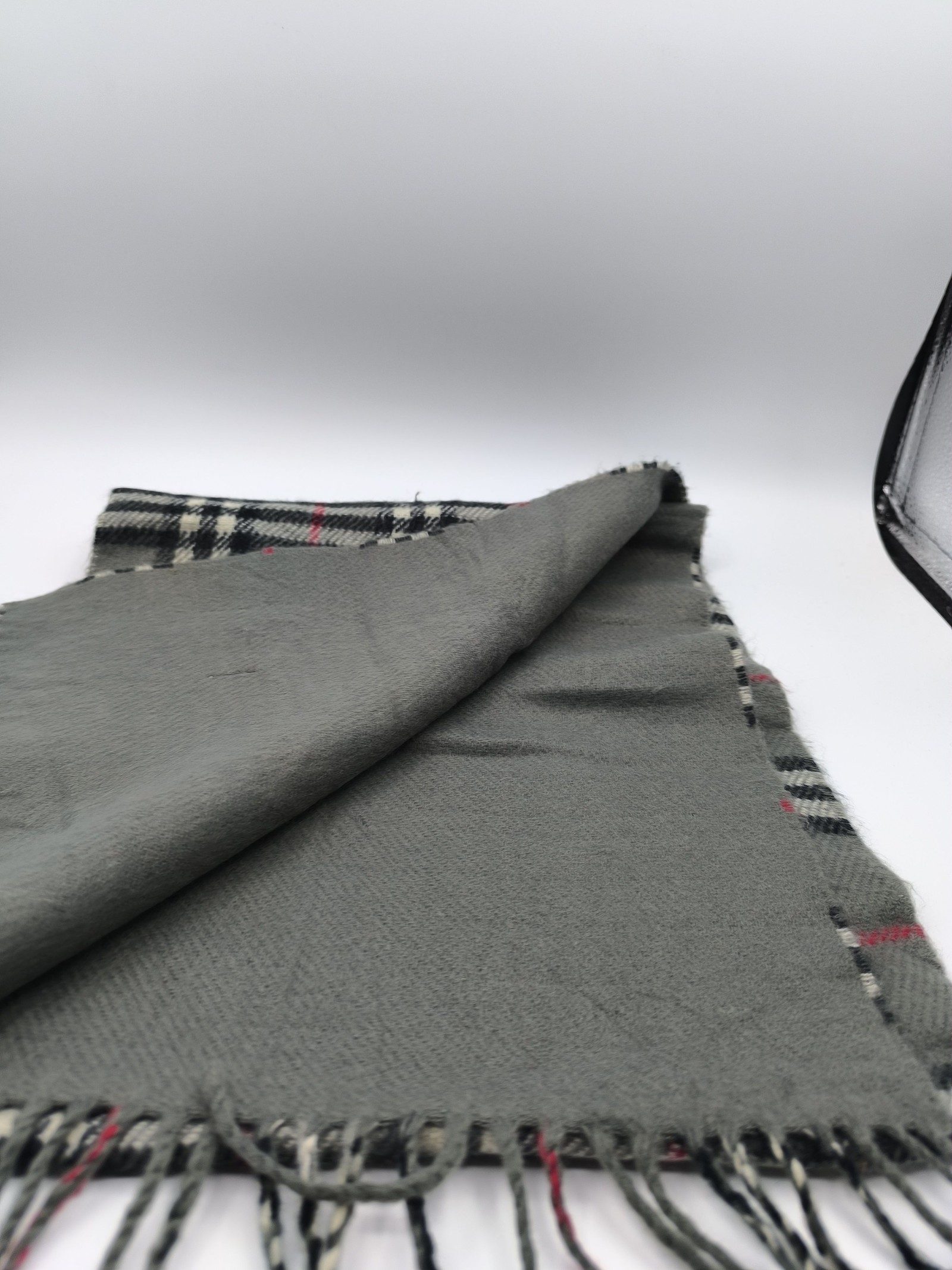 Burberry Grey & Black & Red Lambswool Check Scarf image 3