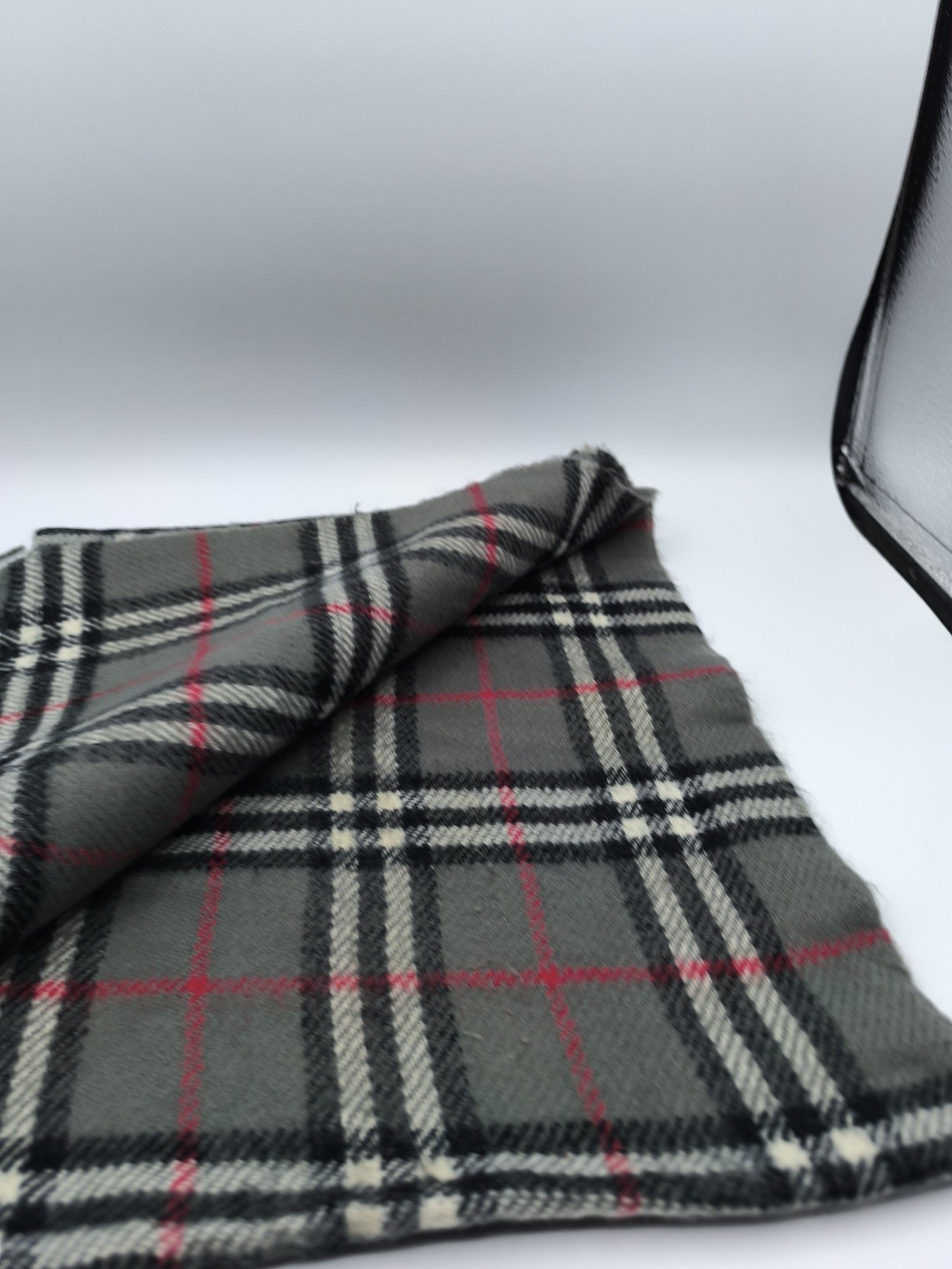 Burberry Grey & Black & Red Lambswool Check Scarf image 4