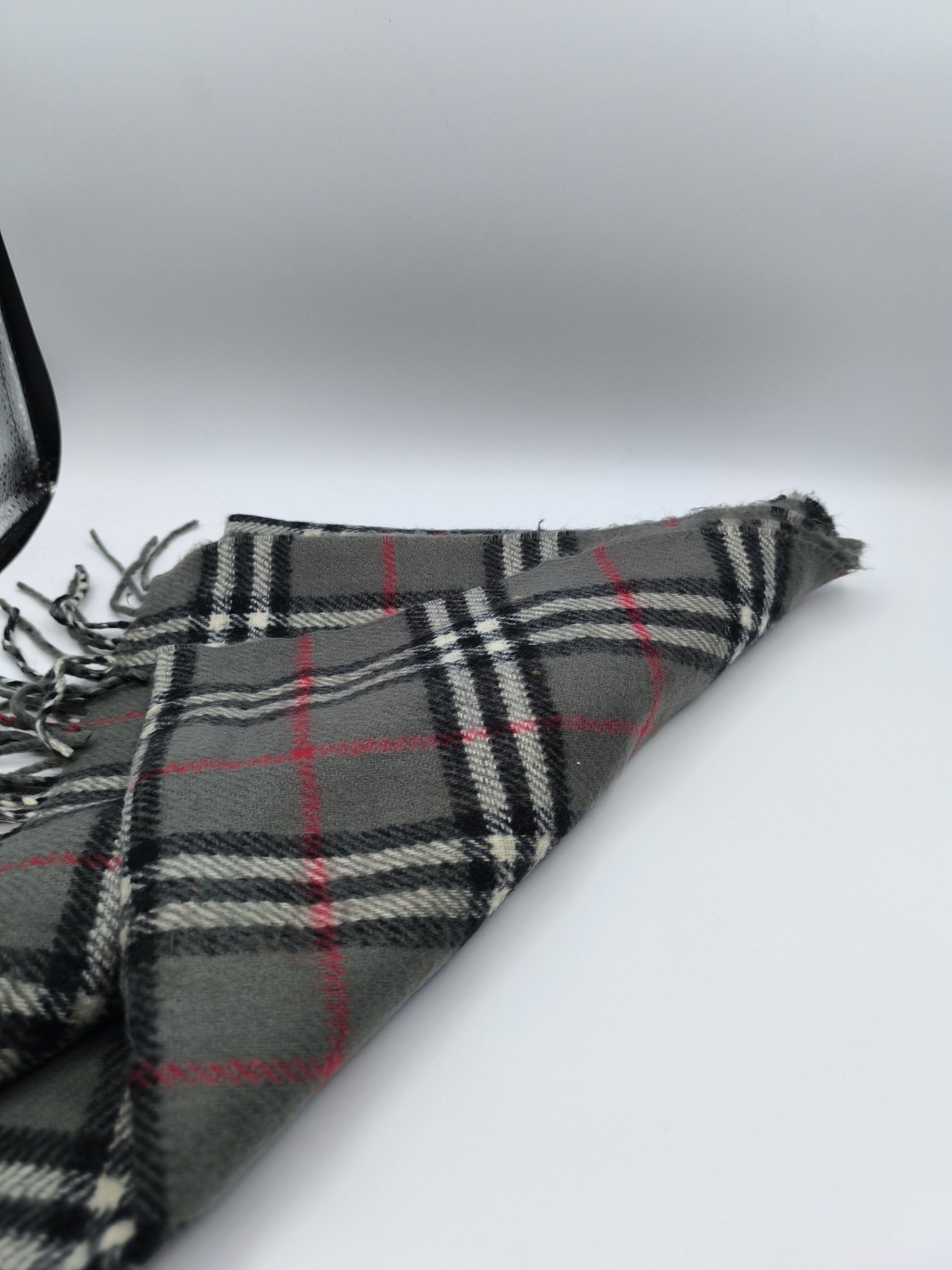 Burberry Grey & Black & Red Lambswool Check Scarf image 5