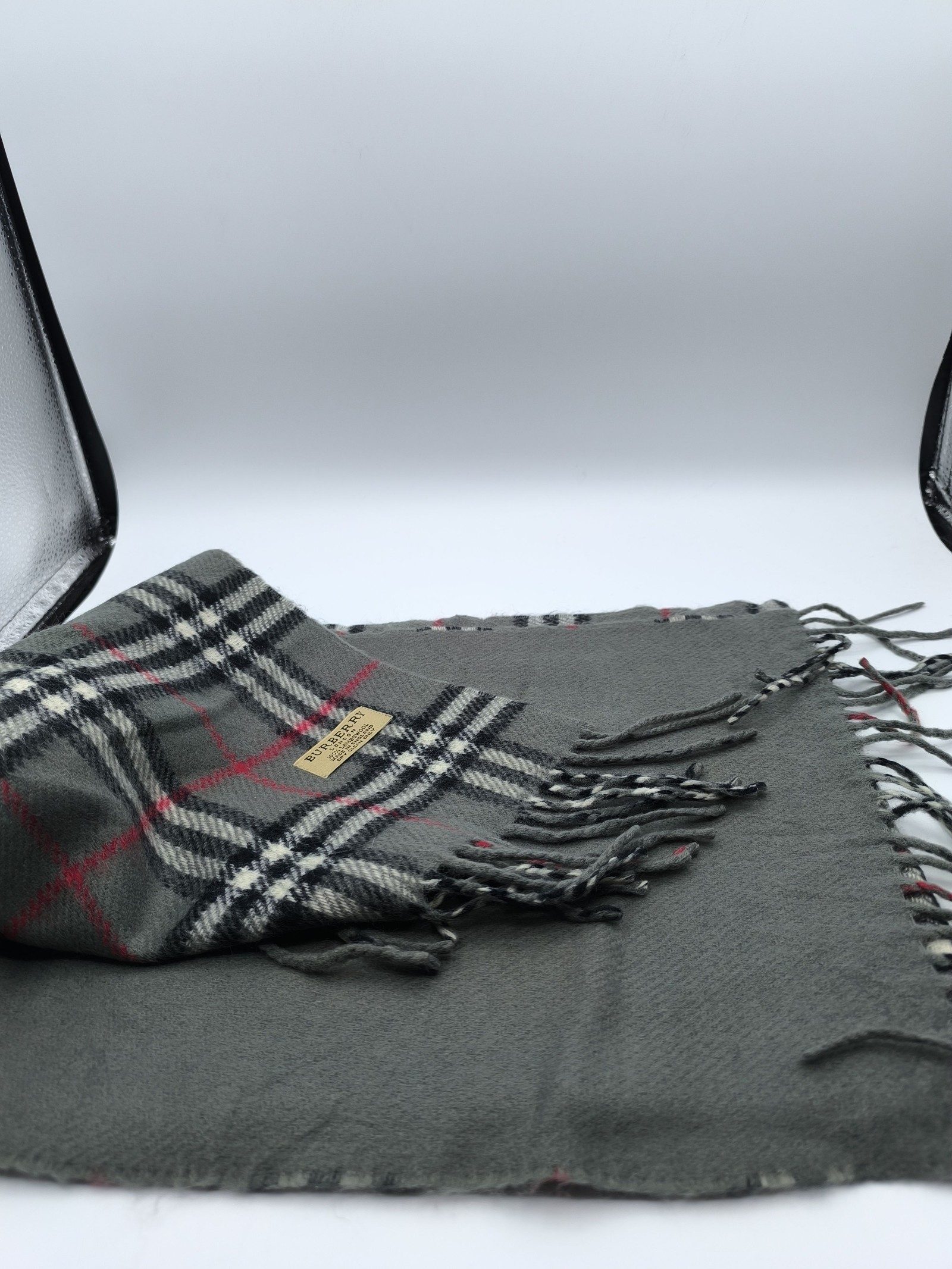 Burberry Grey & Black & Red Lambswool Check Scarf image 7