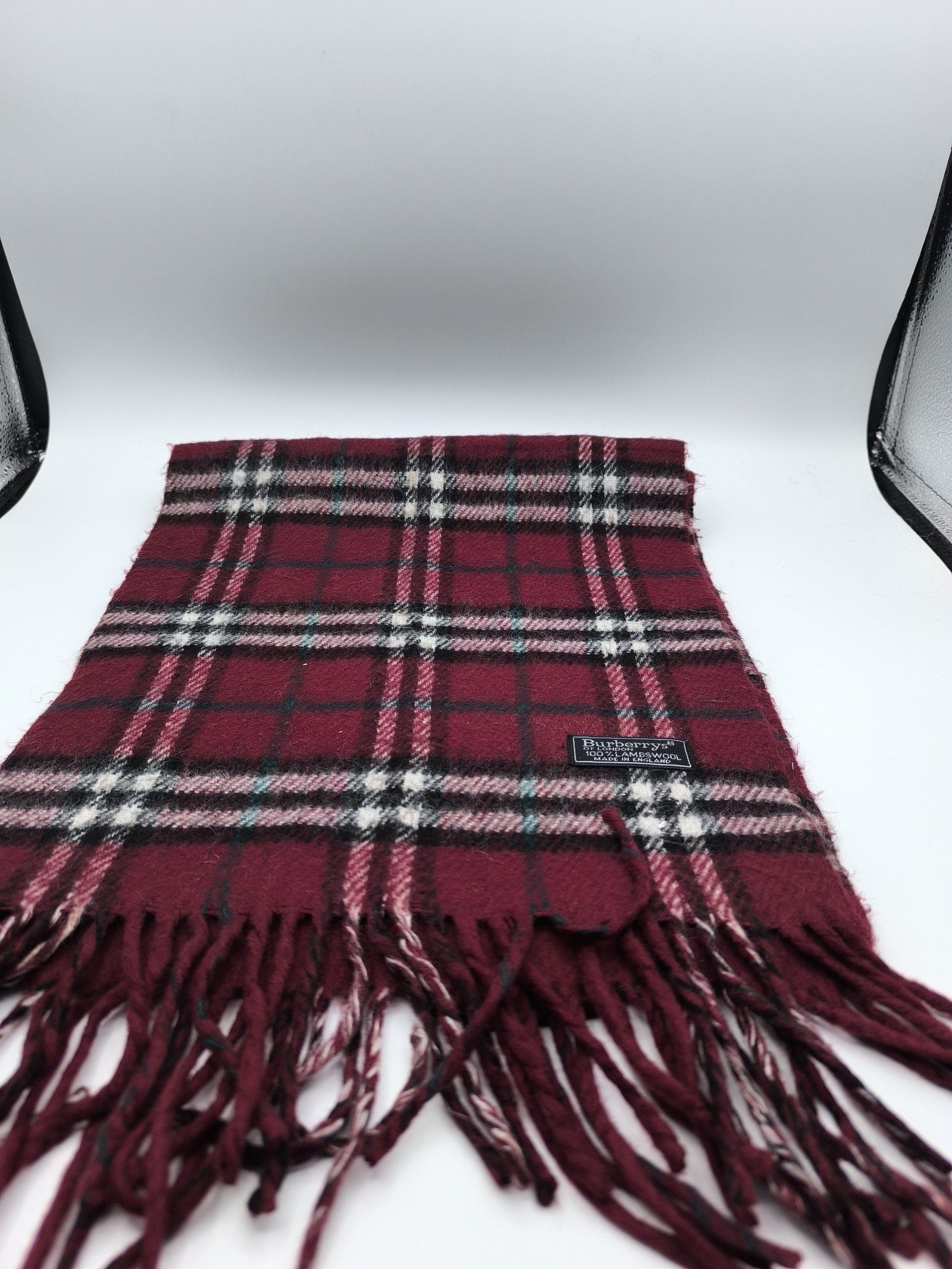 Burberry Burgundy & Pink Lambswool Check Scarf