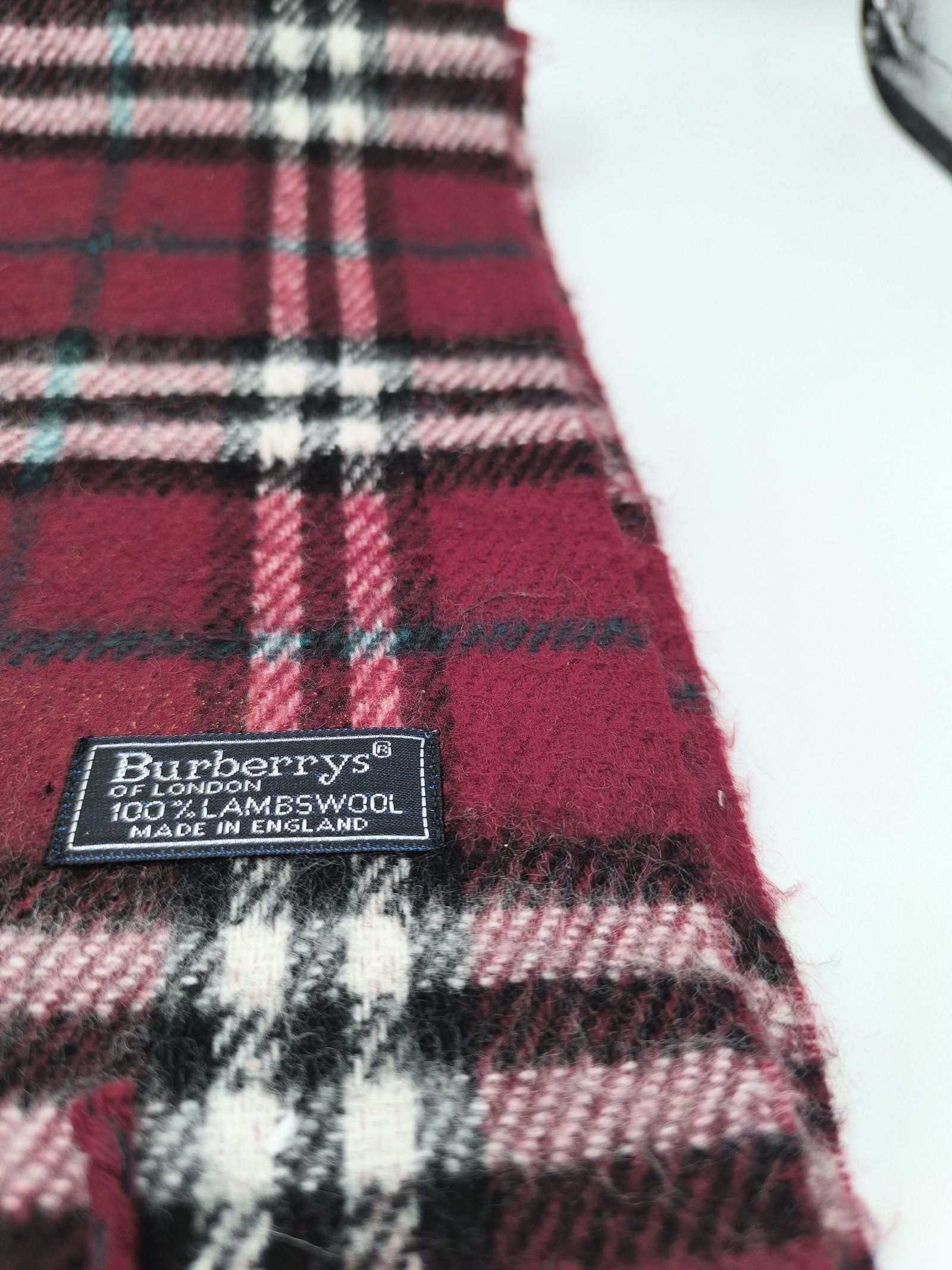 Burberry Burgundy & Pink Lambswool Check Scarf image 2
