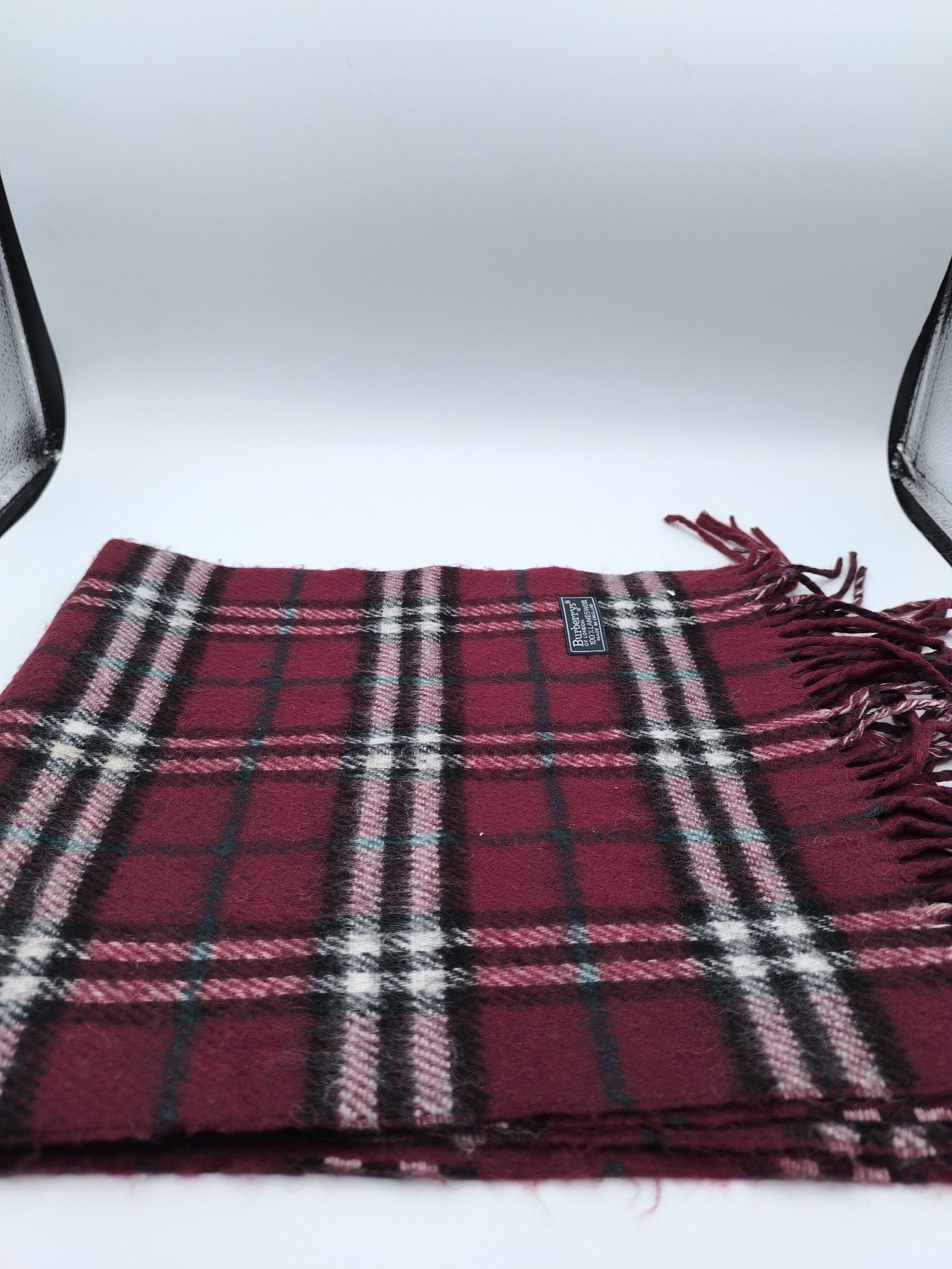 Burberry Burgundy & Pink Lambswool Check Scarf image 6