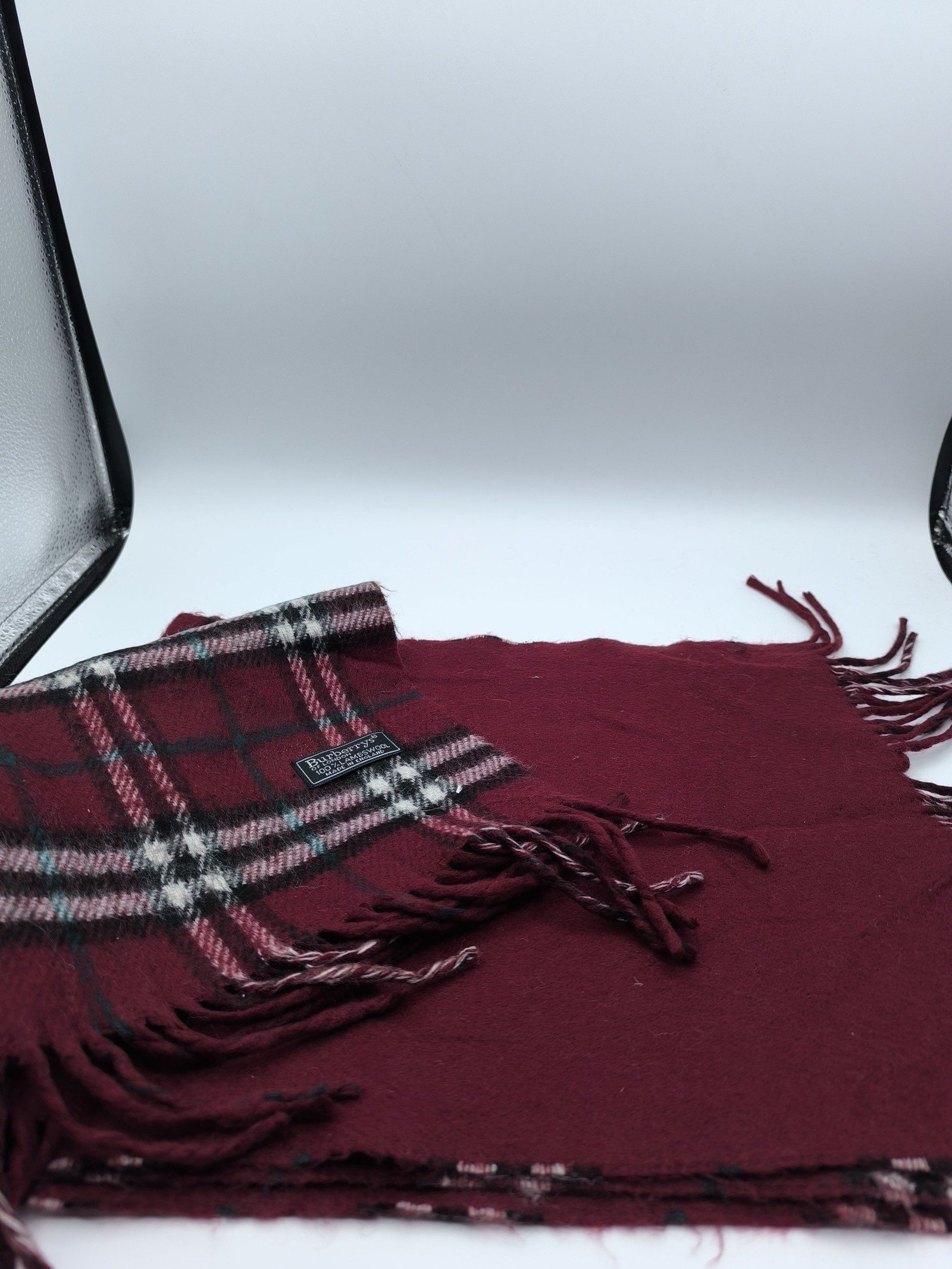 Burberry Burgundy & Pink Lambswool Check Scarf image 7