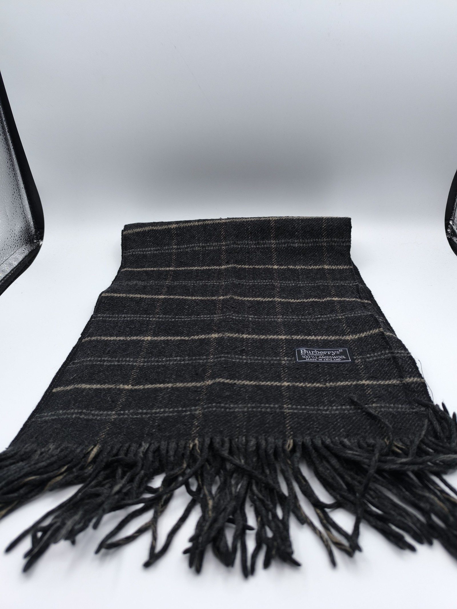 Burberry Black & Beige Lambswool Scarf Made in England
