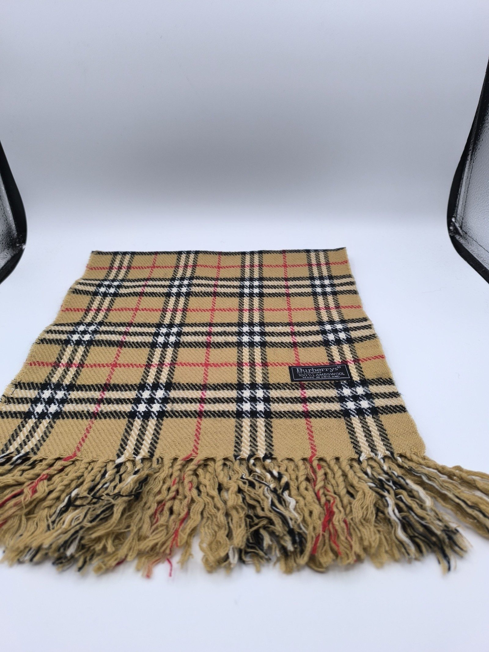 Burberry Beige & Black Checked Lambswool Scarf
