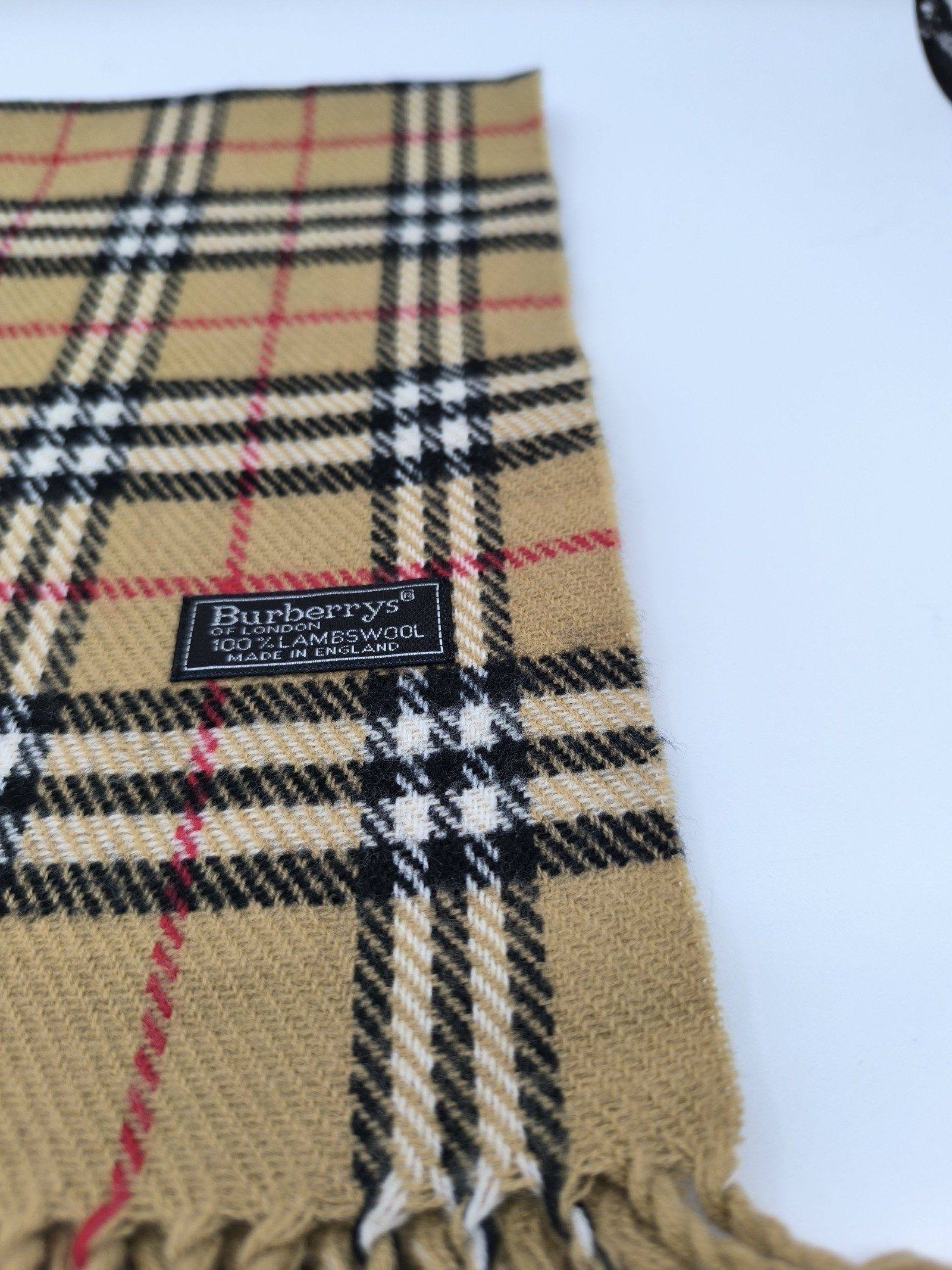 Burberry Beige & Black Checked Lambswool Scarf image 2