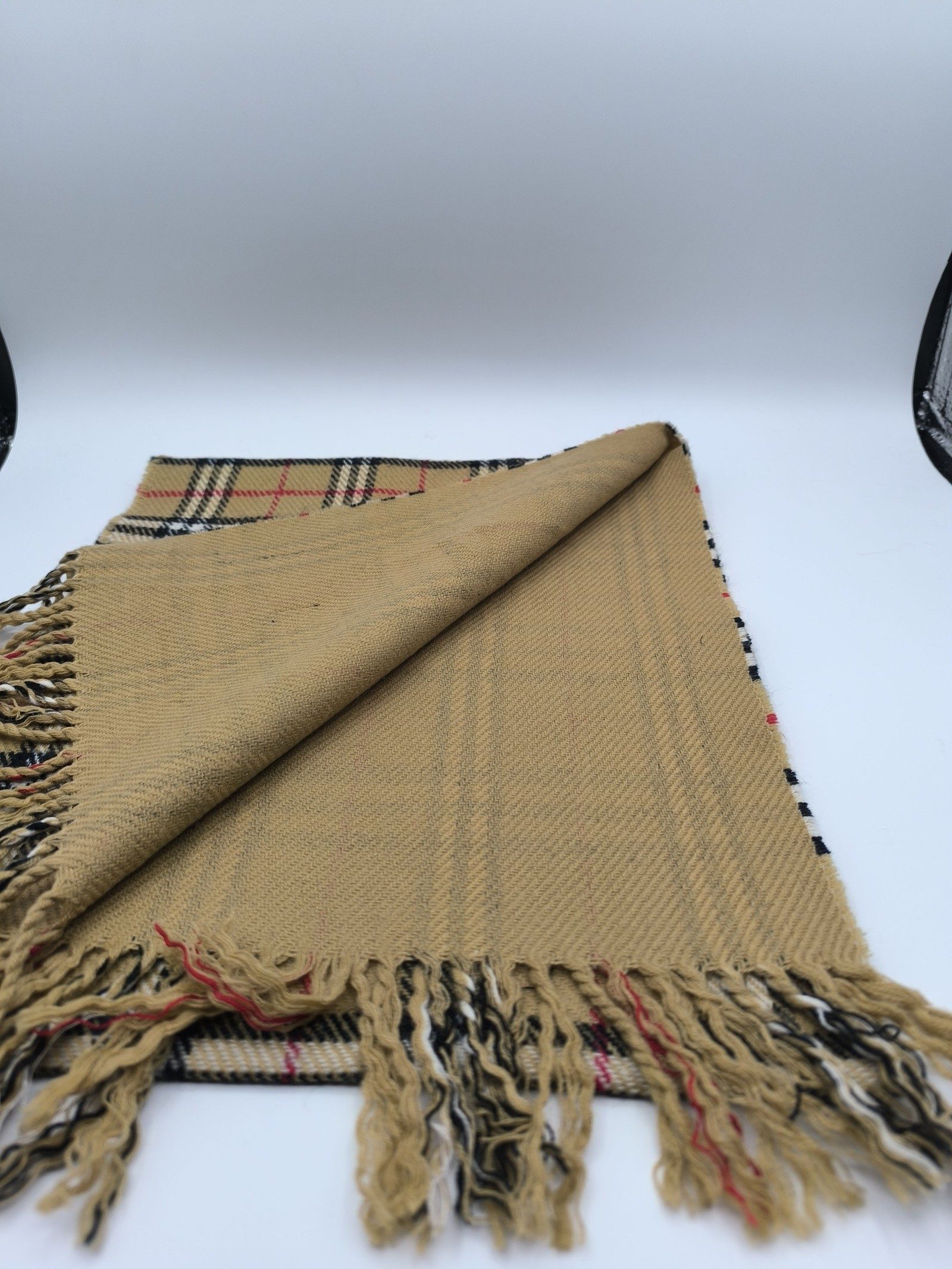 Burberry Beige & Black Checked Lambswool Scarf image 3
