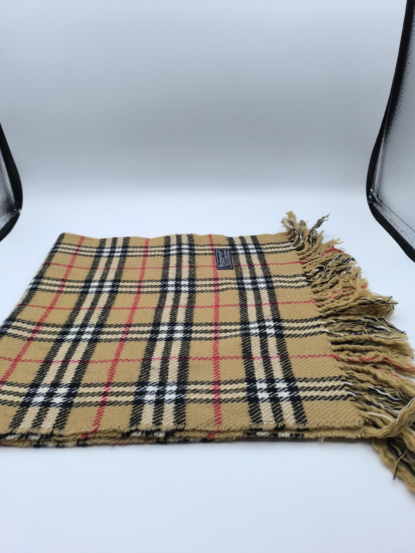 Burberry Beige & Black Checked Lambswool Scarf image 6