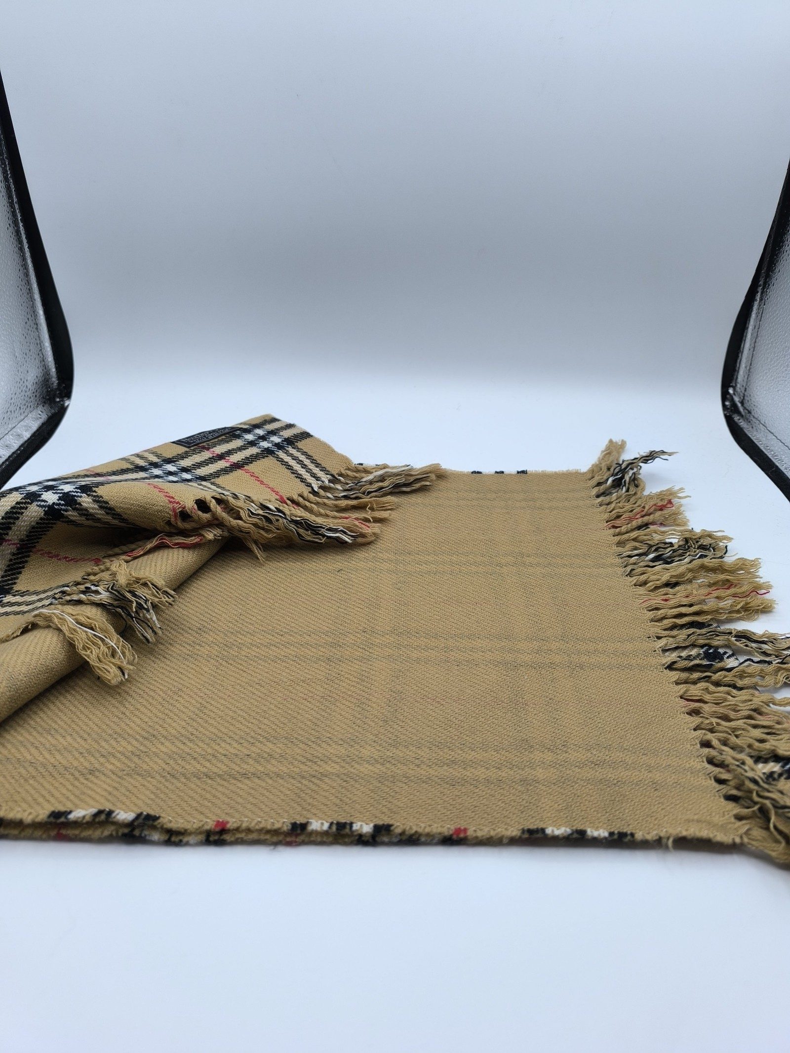 Burberry Beige & Black Checked Lambswool Scarf image 7