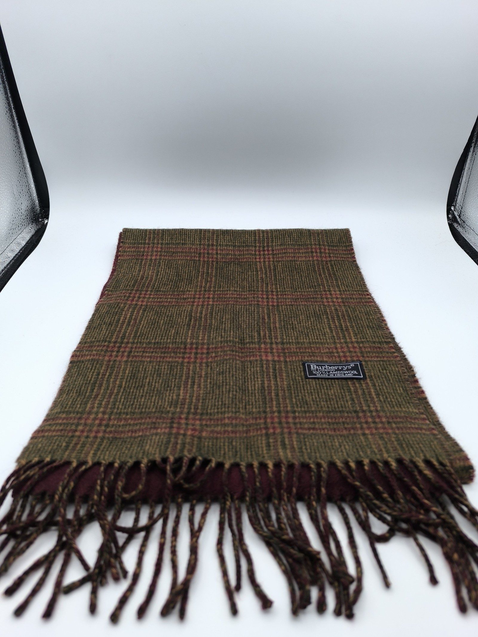 Burberry Brown & Burgundy Lambswool Check Scarf