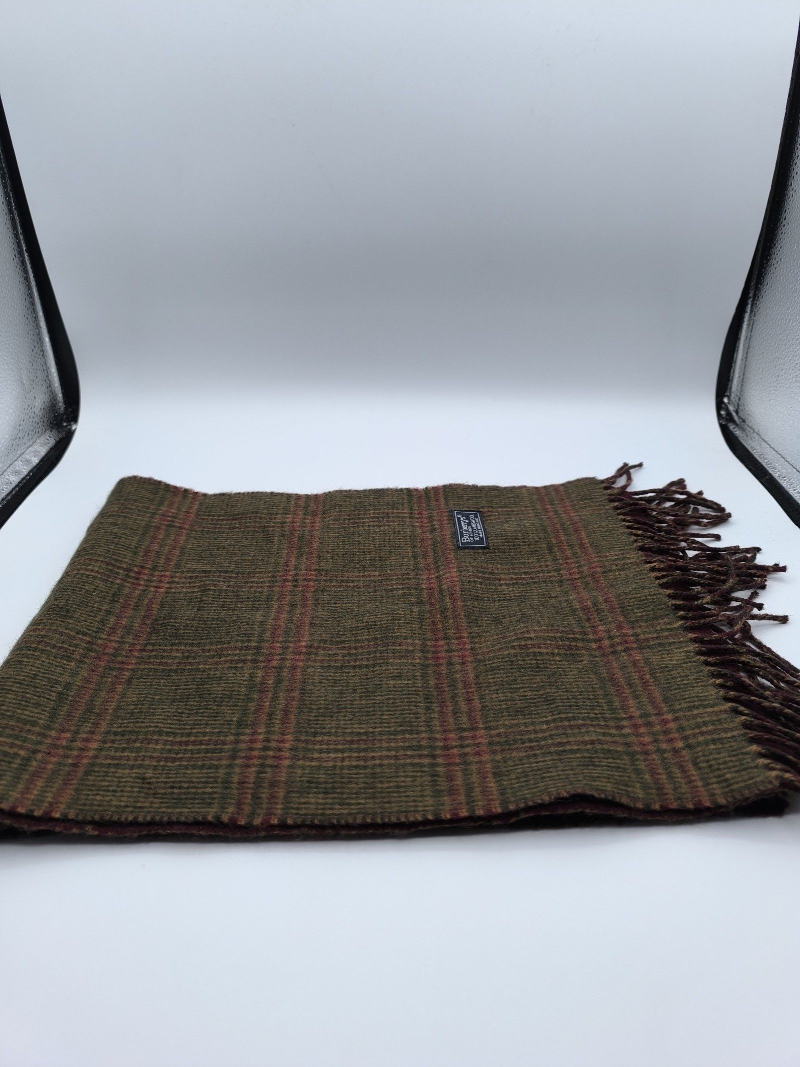 Burberry Brown & Burgundy Lambswool Check Scarf image 6