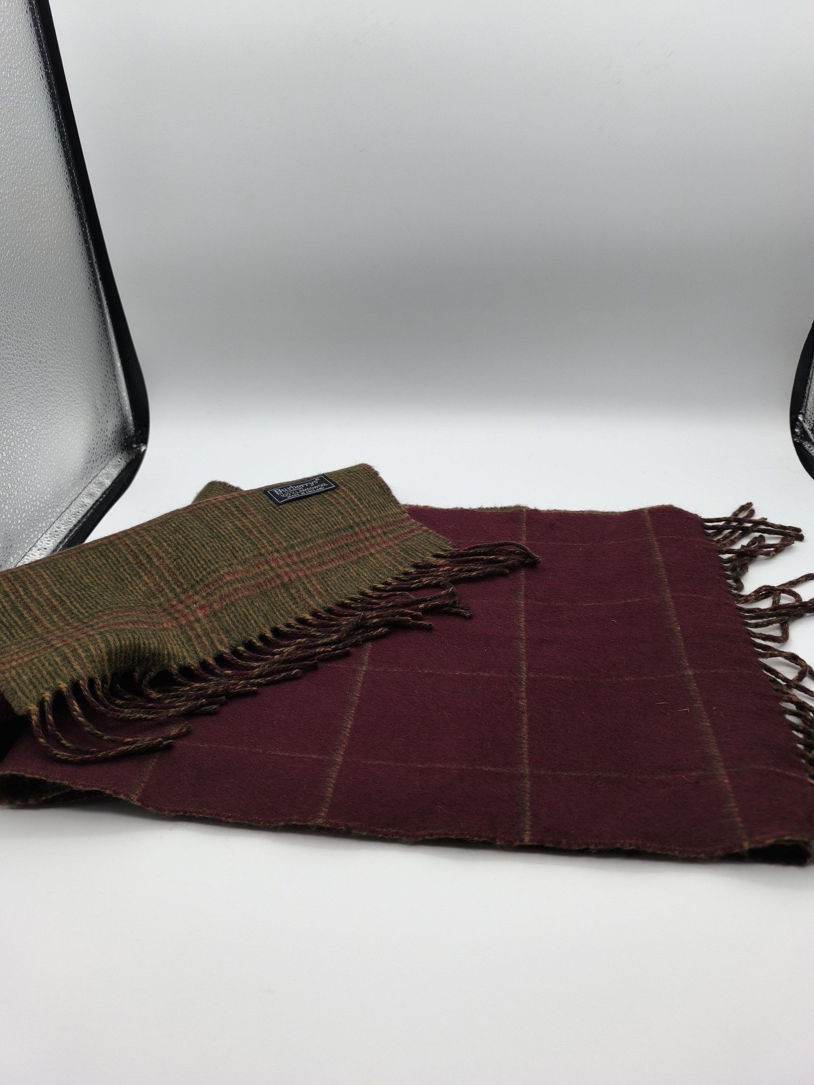 Burberry Brown & Burgundy Lambswool Check Scarf image 7