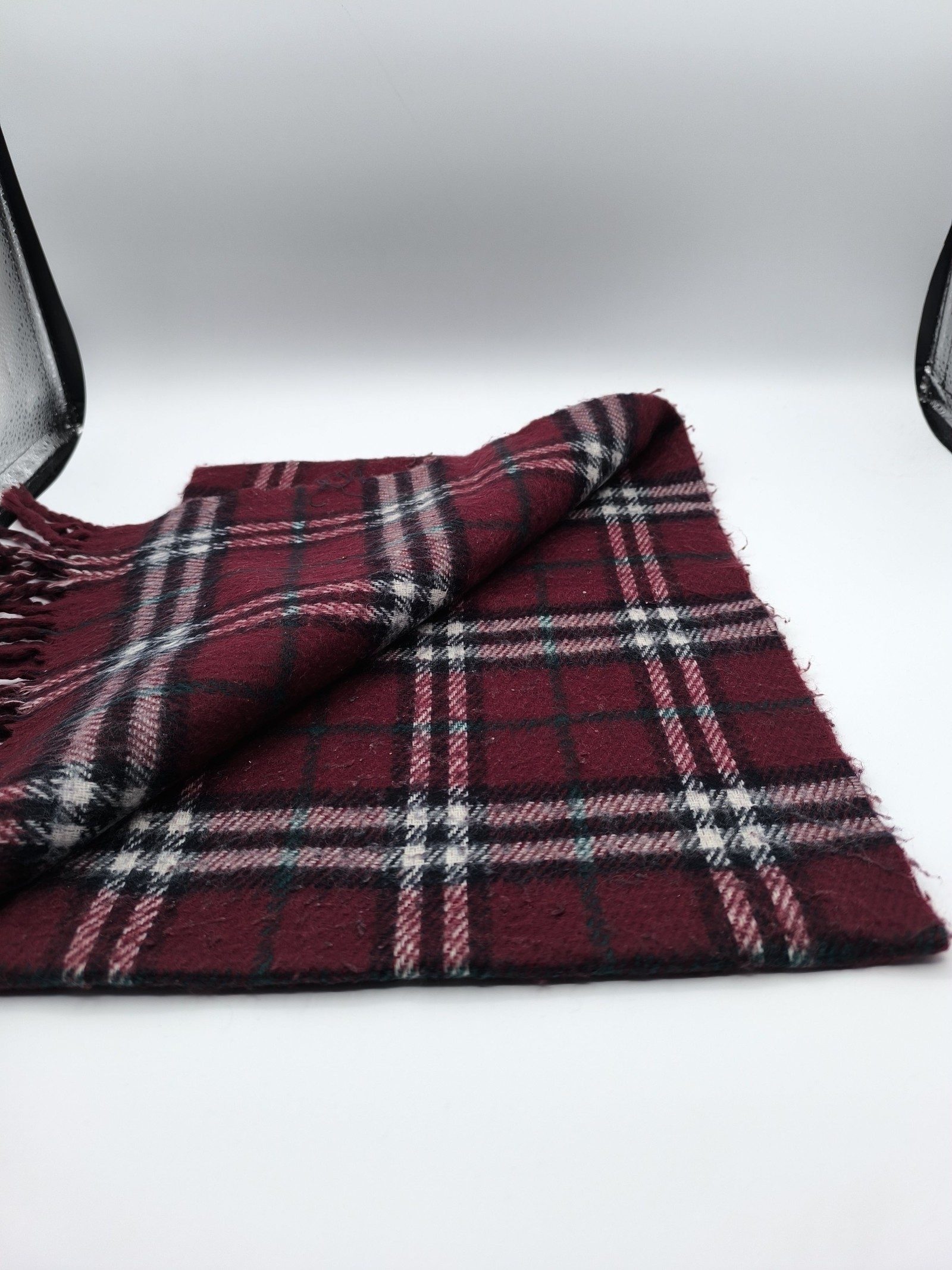 Burberry Burgundy Plaid Lambswool Scarf image 4