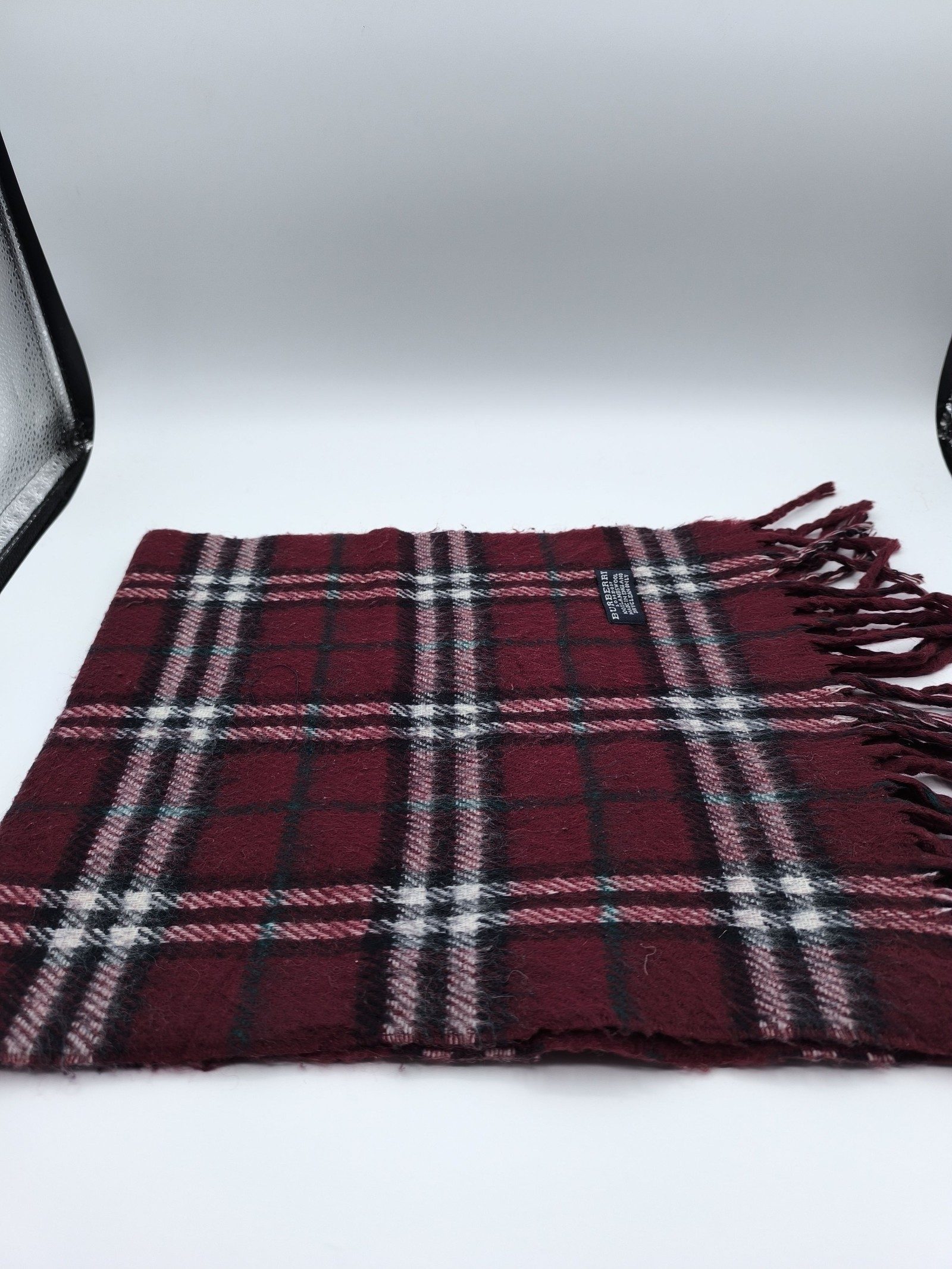 Burberry Burgundy Plaid Lambswool Scarf image 6