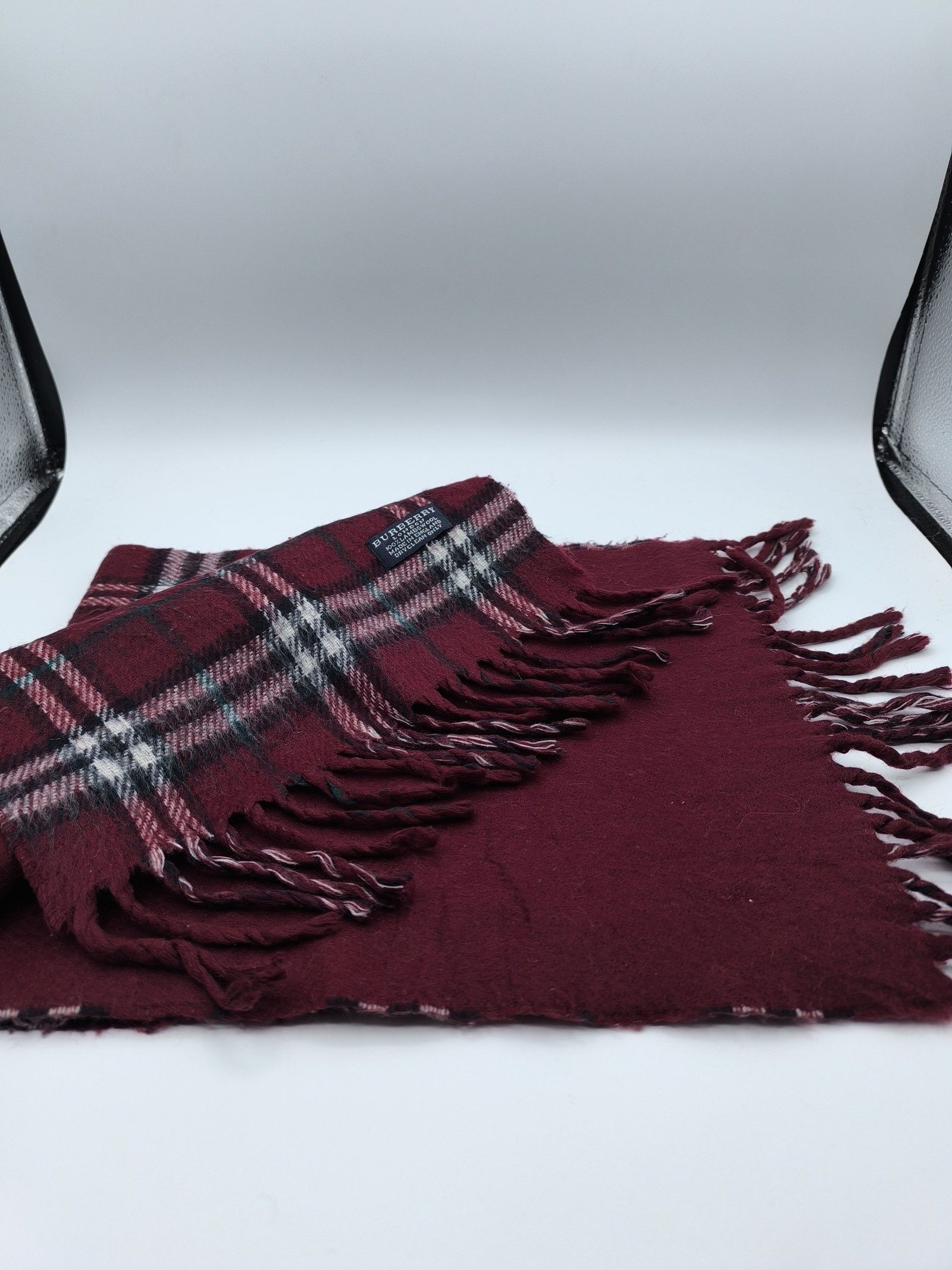 Burberry Burgundy Plaid Lambswool Scarf image 7