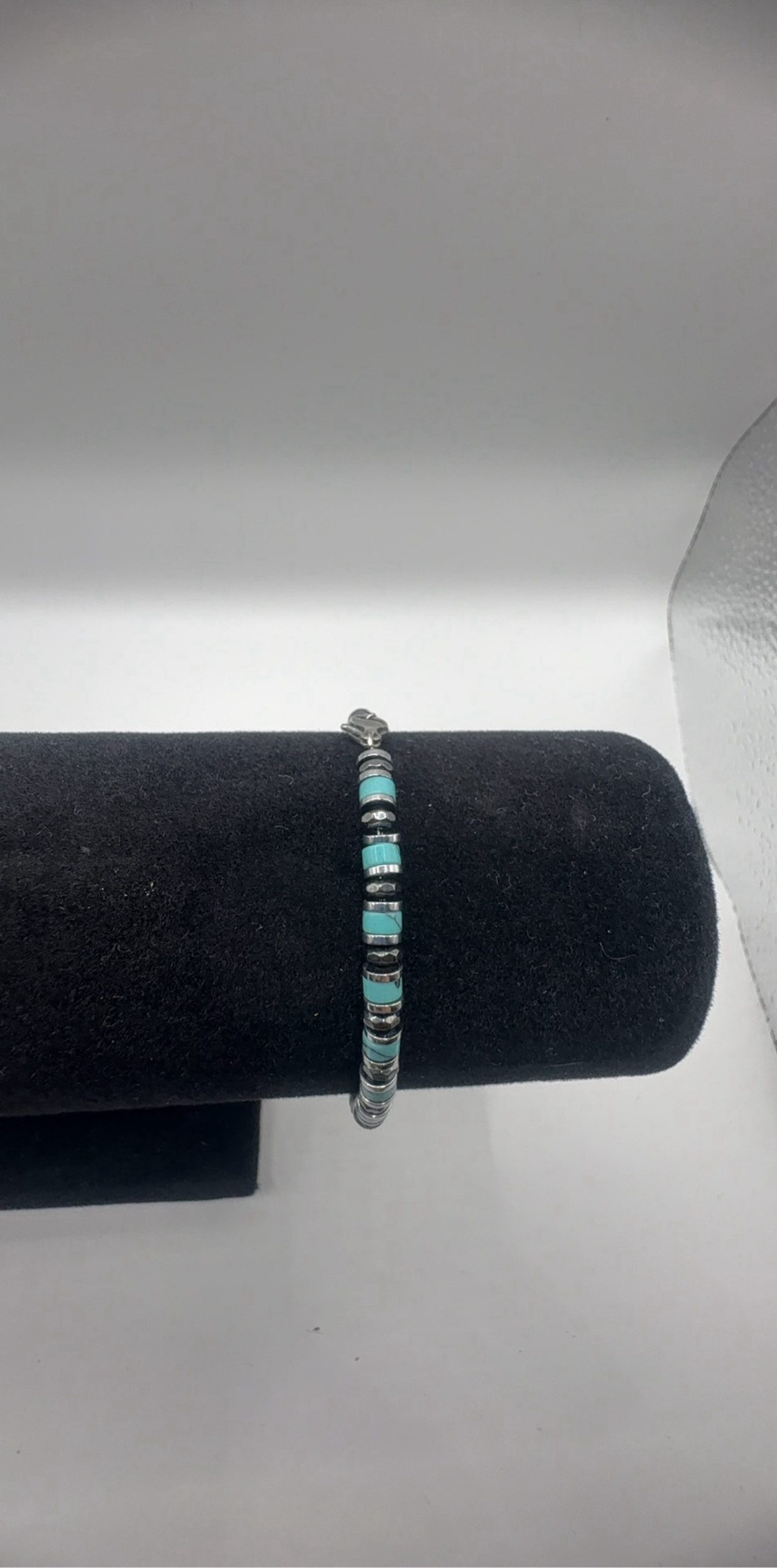 Silver & Turquoise Stone Beaded Bracelet Unisex image 2