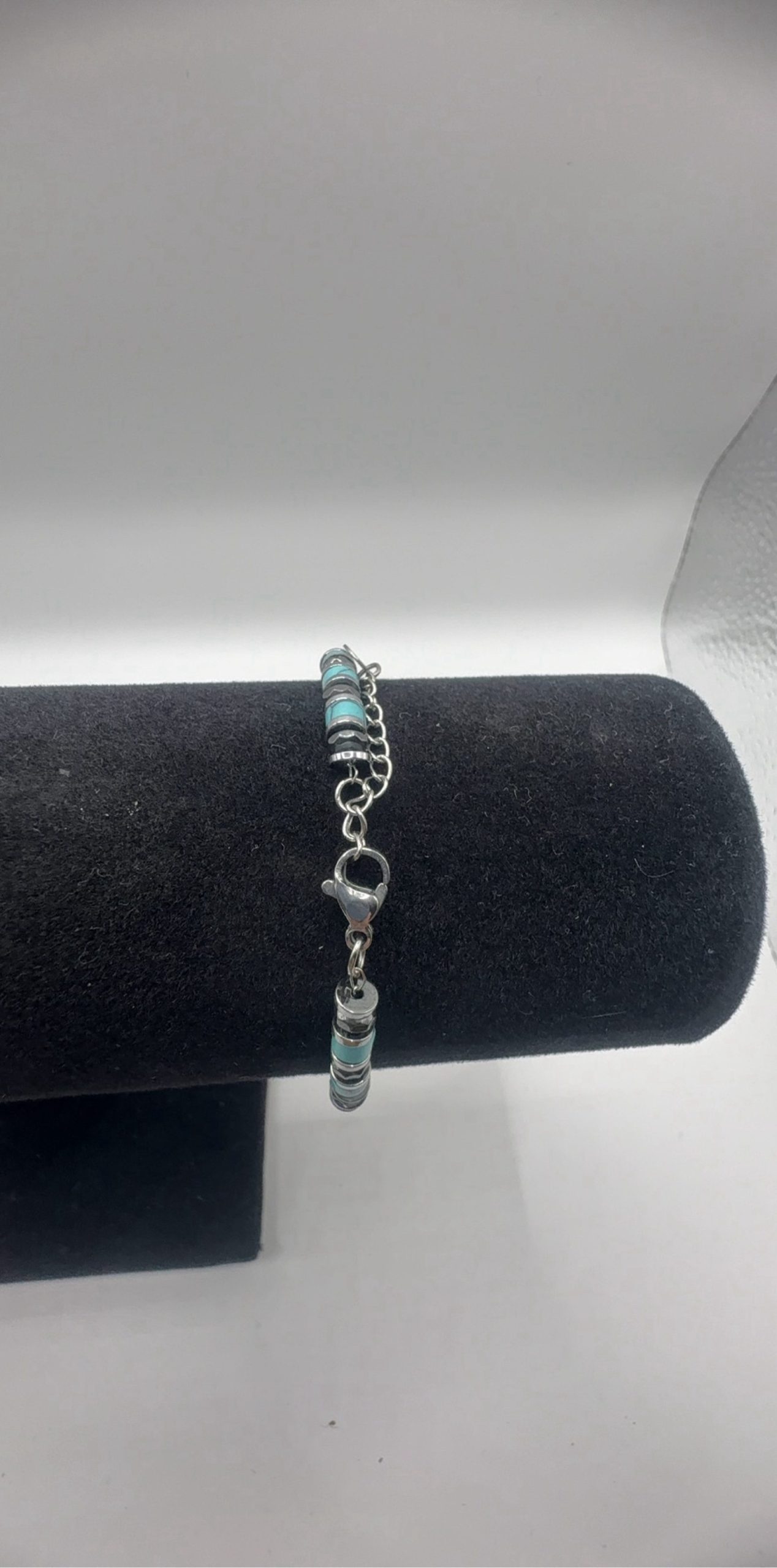 Silver & Turquoise Stone Beaded Bracelet Unisex image 3