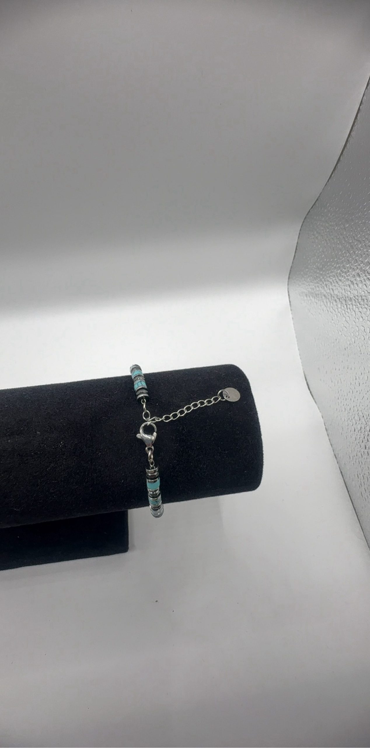 Silver & Turquoise Stone Beaded Bracelet Unisex image 4