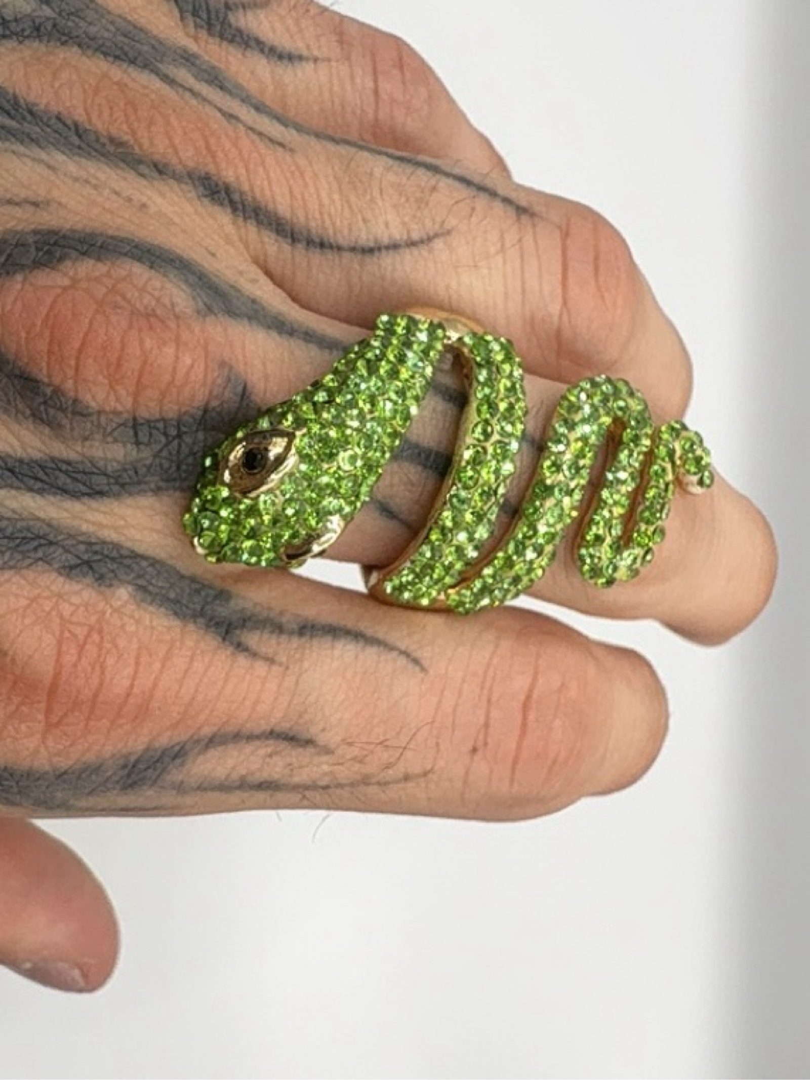 Y2K Green Crystal Snake Adjustable Ring Unisex image 6