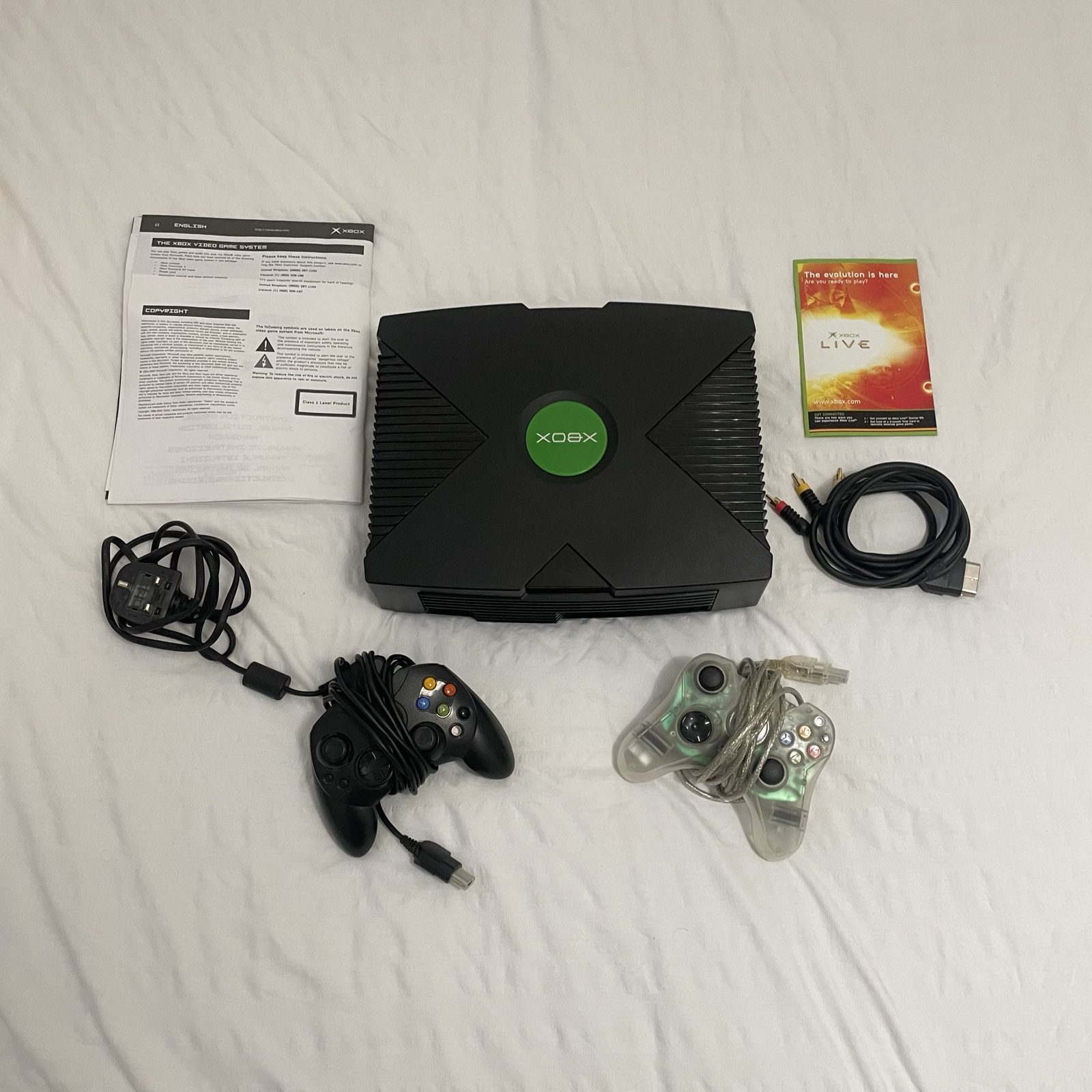 Original Xbox Black Console with 2 Controllers and Cables