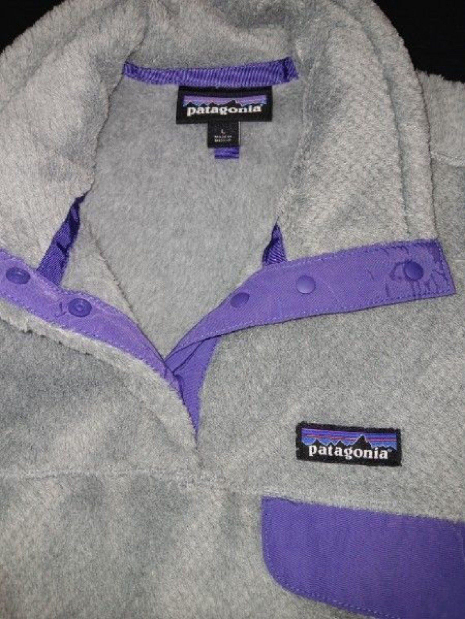 Patagonia Grey & Purple Fleece Pullover Large image 3