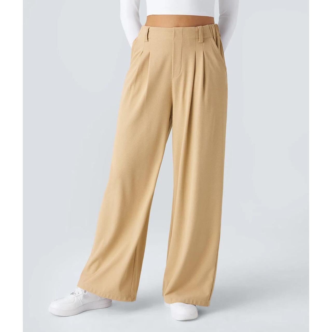 HALARA High Waisted Pocket Wide Leg Waffle Yellow Work Pants Size S Regular image 2