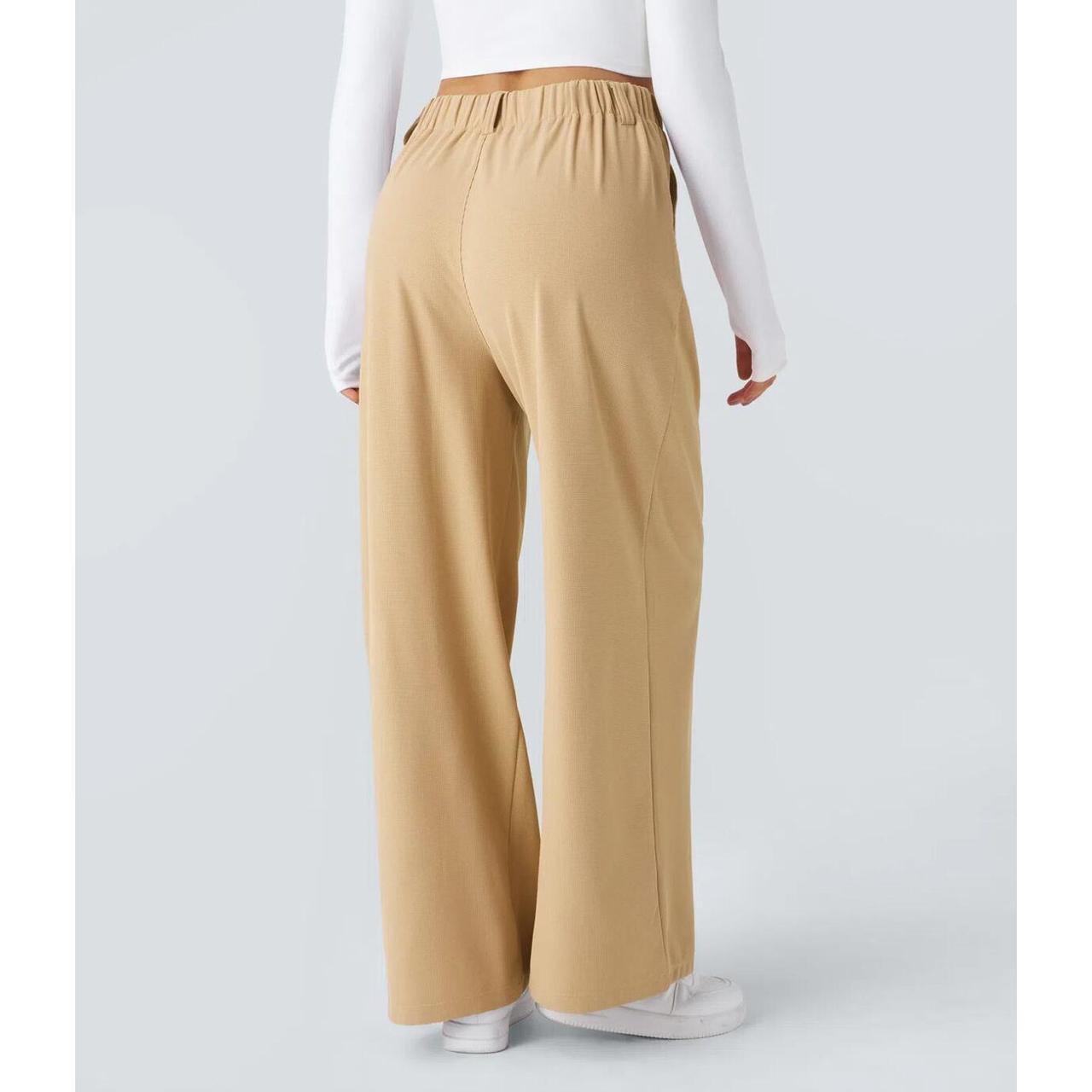 HALARA High Waisted Pocket Wide Leg Waffle Yellow Work Pants Size S Regular image 3