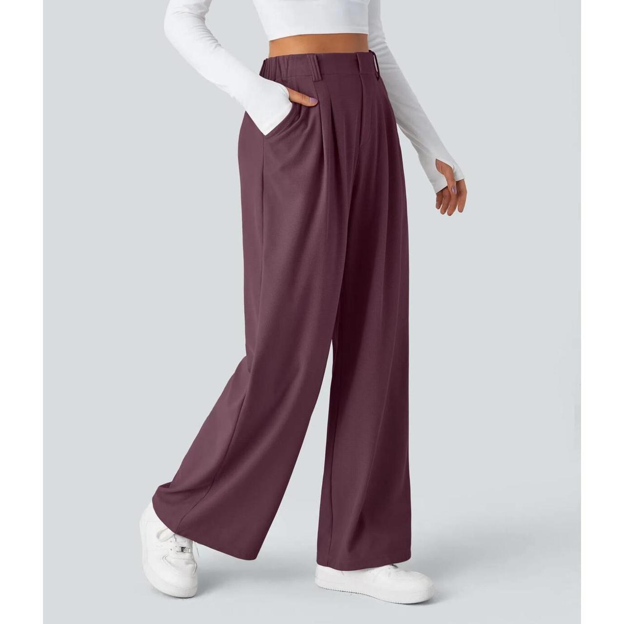 HALARA High Waisted Pocket Wide Leg Waffle Plum Work Pants Size S Reg