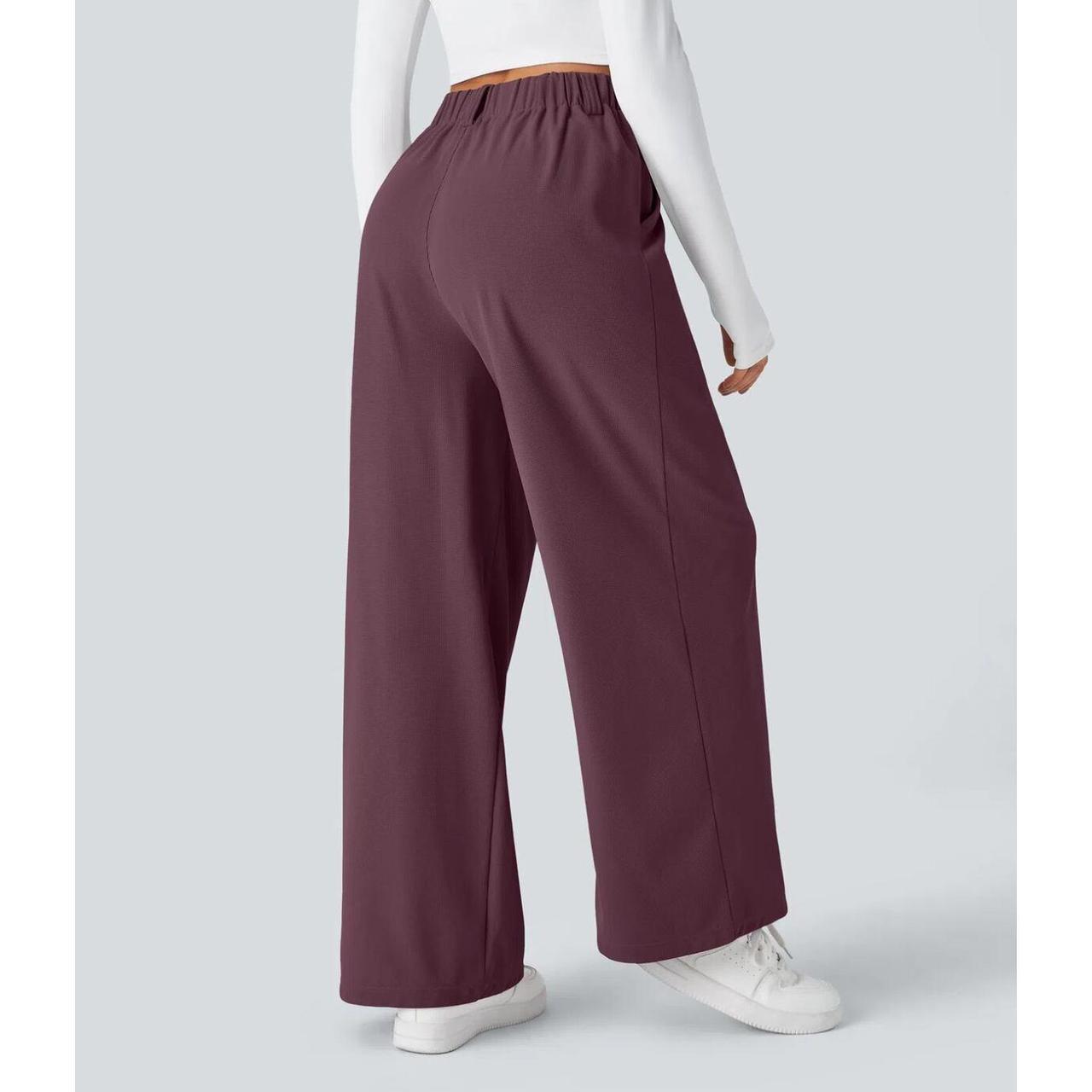 HALARA High Waisted Pocket Wide Leg Waffle Plum Work Pants Size L Expetite image 3