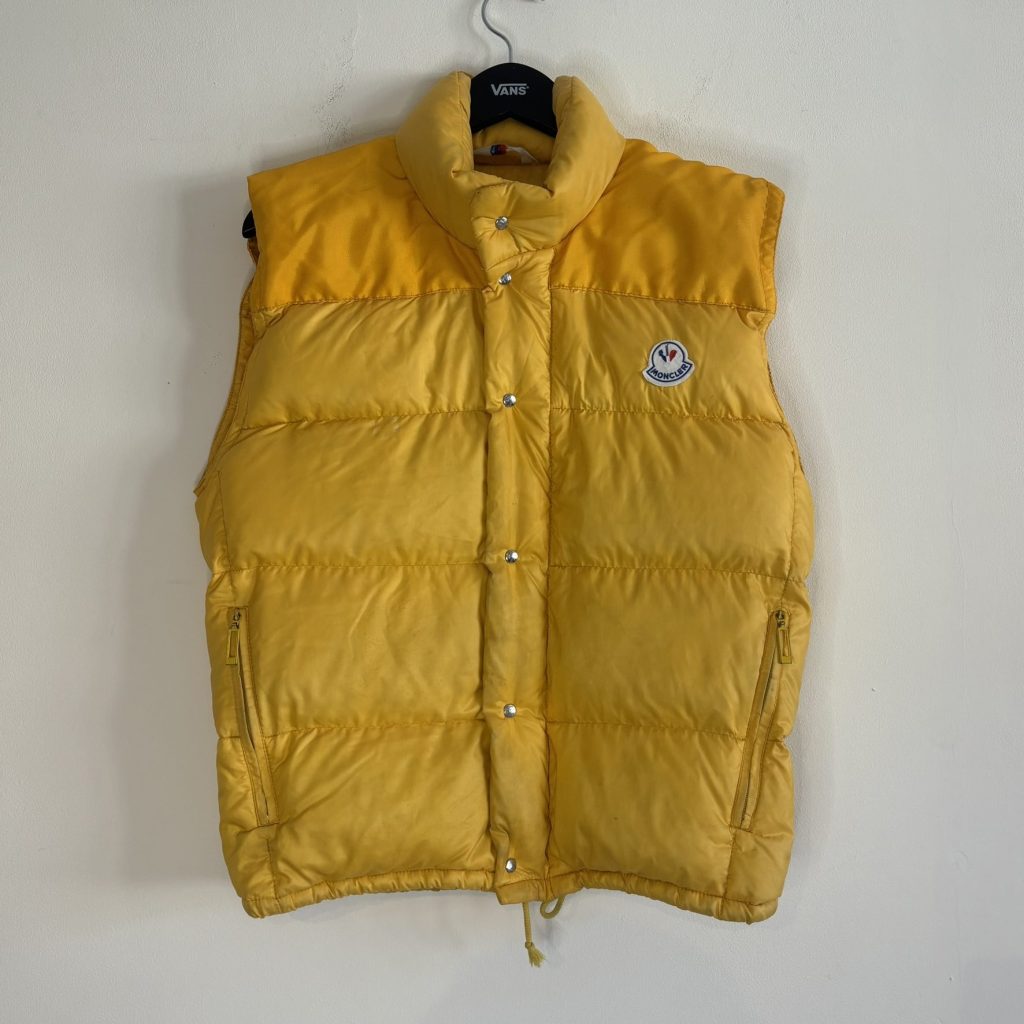 Vintage 80s Moncler Grenoble Down Gilet Vest Yellow Made in France Paninaro M