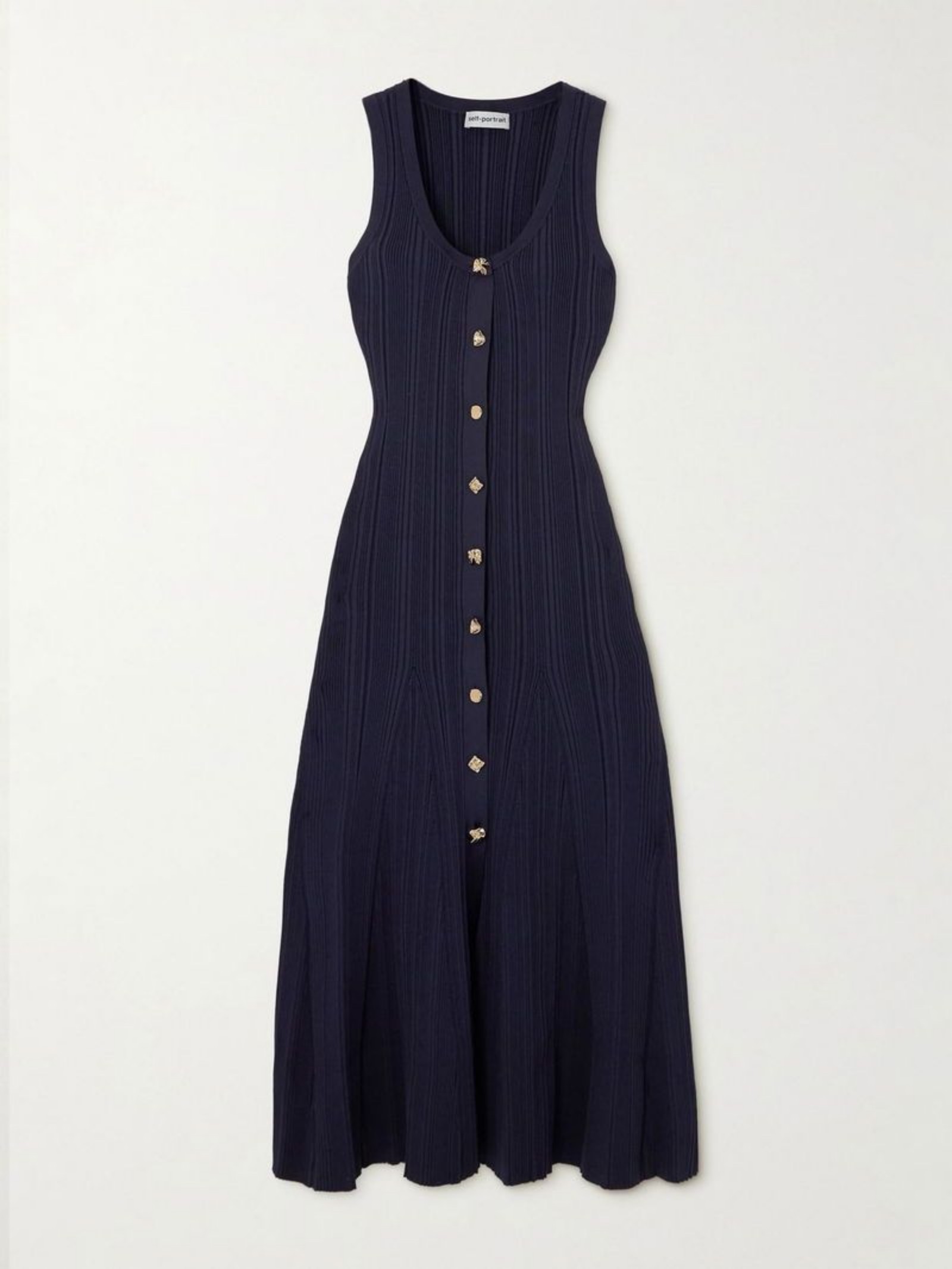 Self-Portrait Navy Blue Ribbed Button Dress UK 8/AU 8