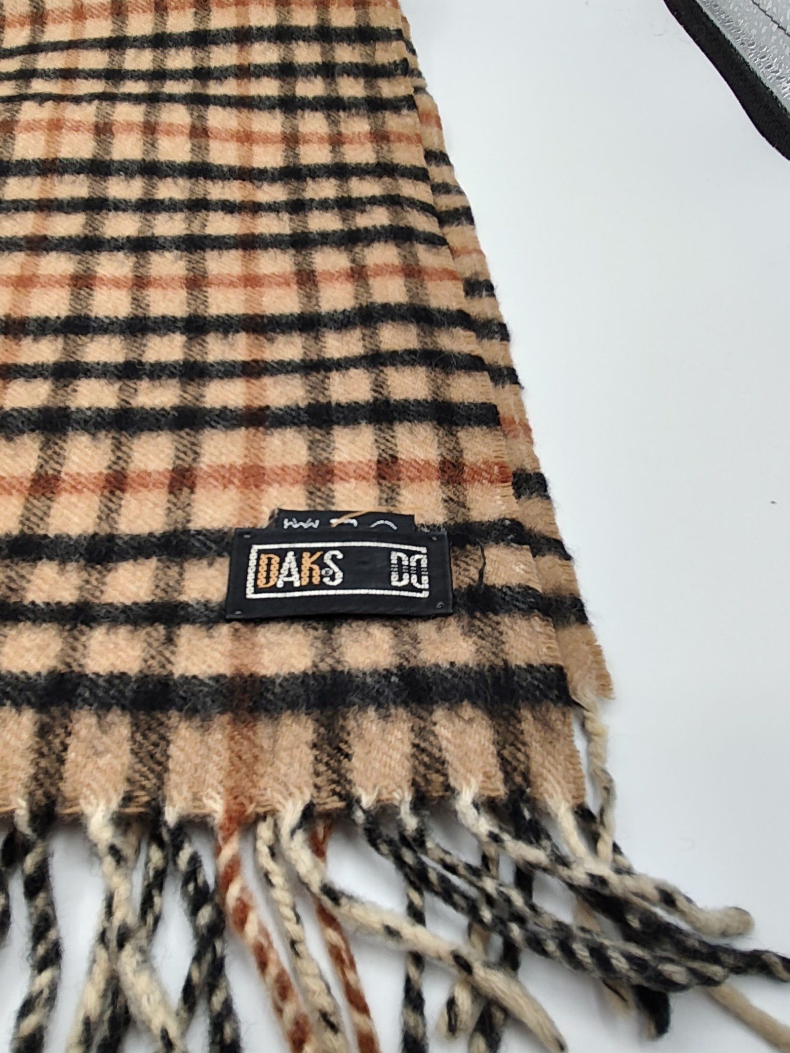 DAKS Beige & Black Checked Scarf Made in Scotland image 2