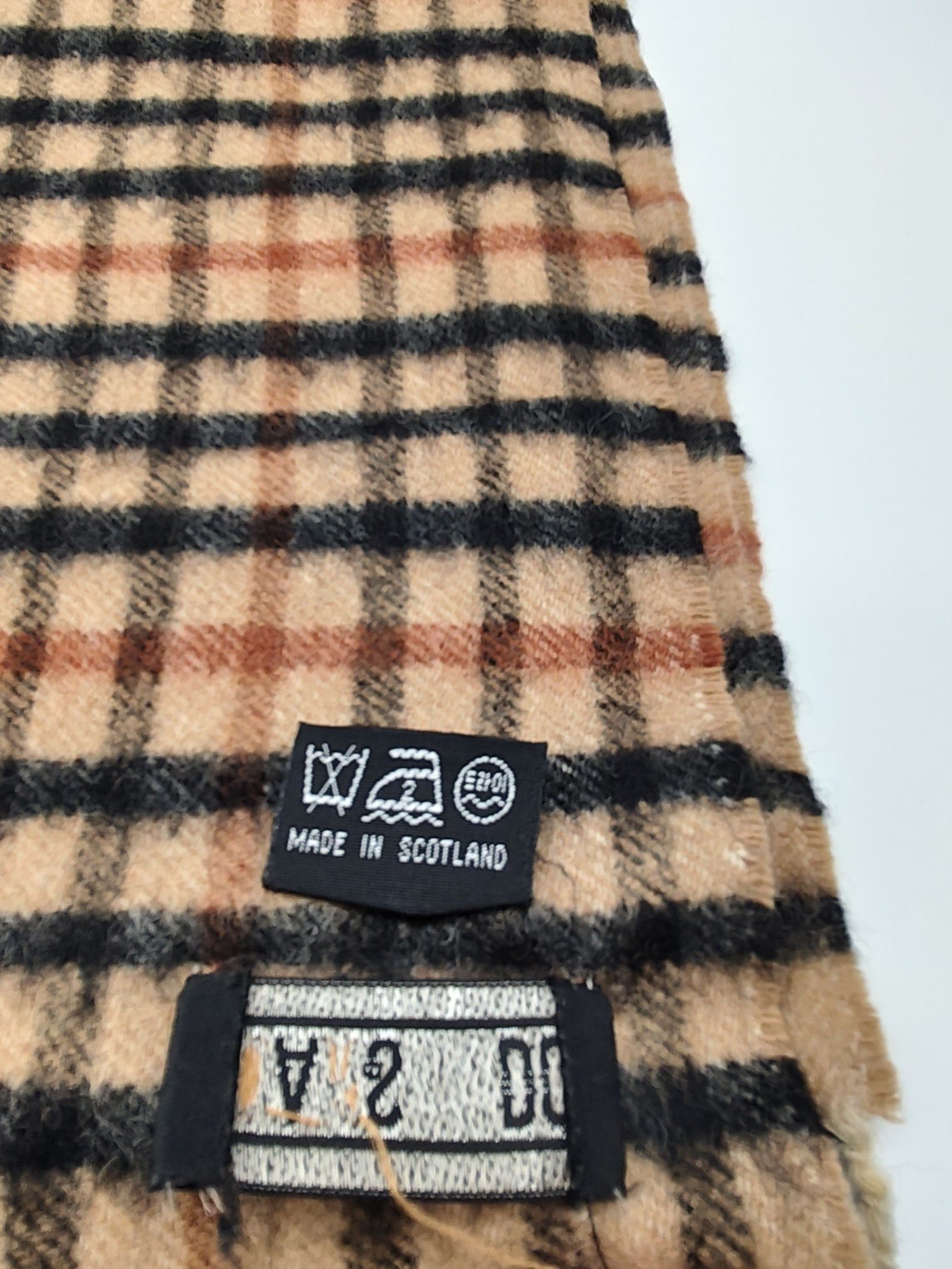 DAKS Beige & Black Checked Scarf Made in Scotland image 3