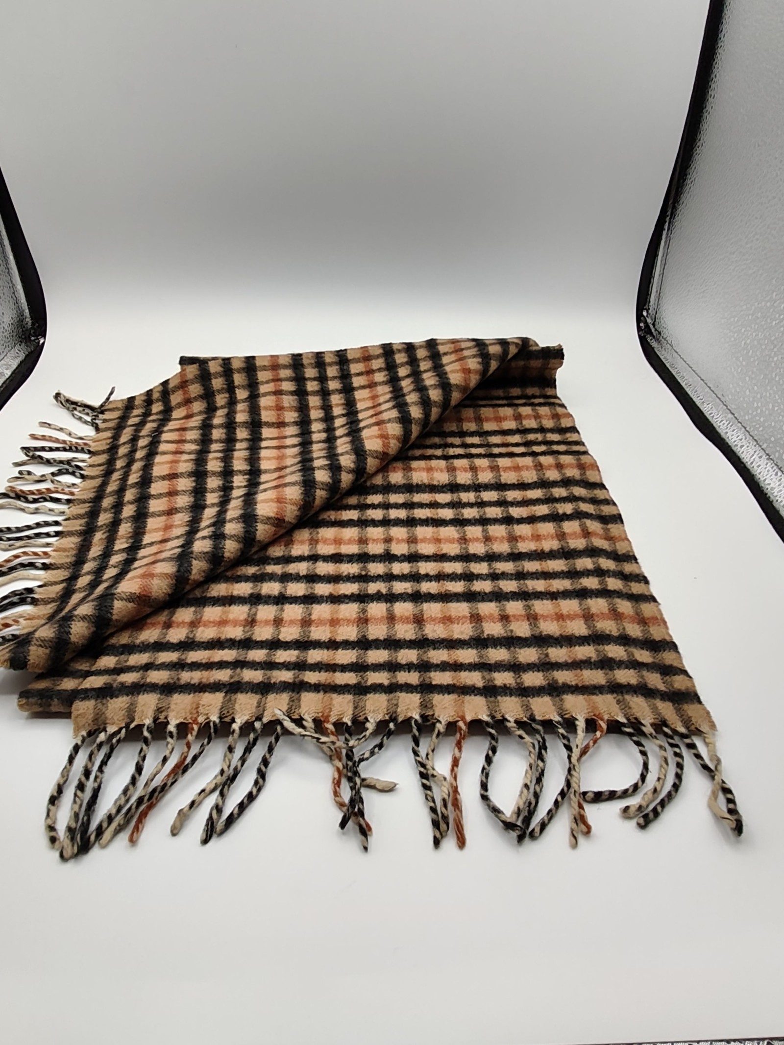 DAKS Beige & Black Checked Scarf Made in Scotland image 4